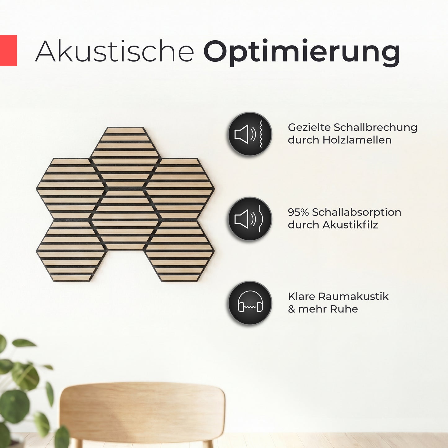 Akustikpaneele selbstklebend – Echtholz Eiche & Akustikfilz Schwarz