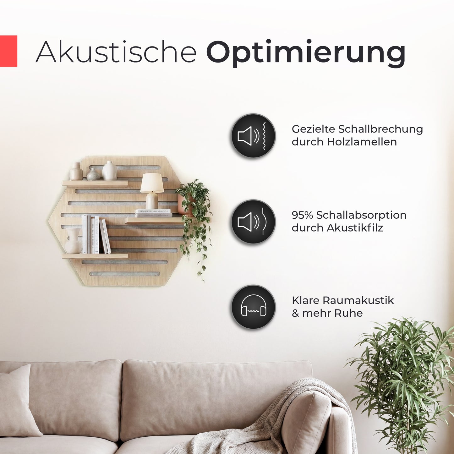Akustikpaneel Wandregal – Echtholz Eiche & Akustikfilz Grau