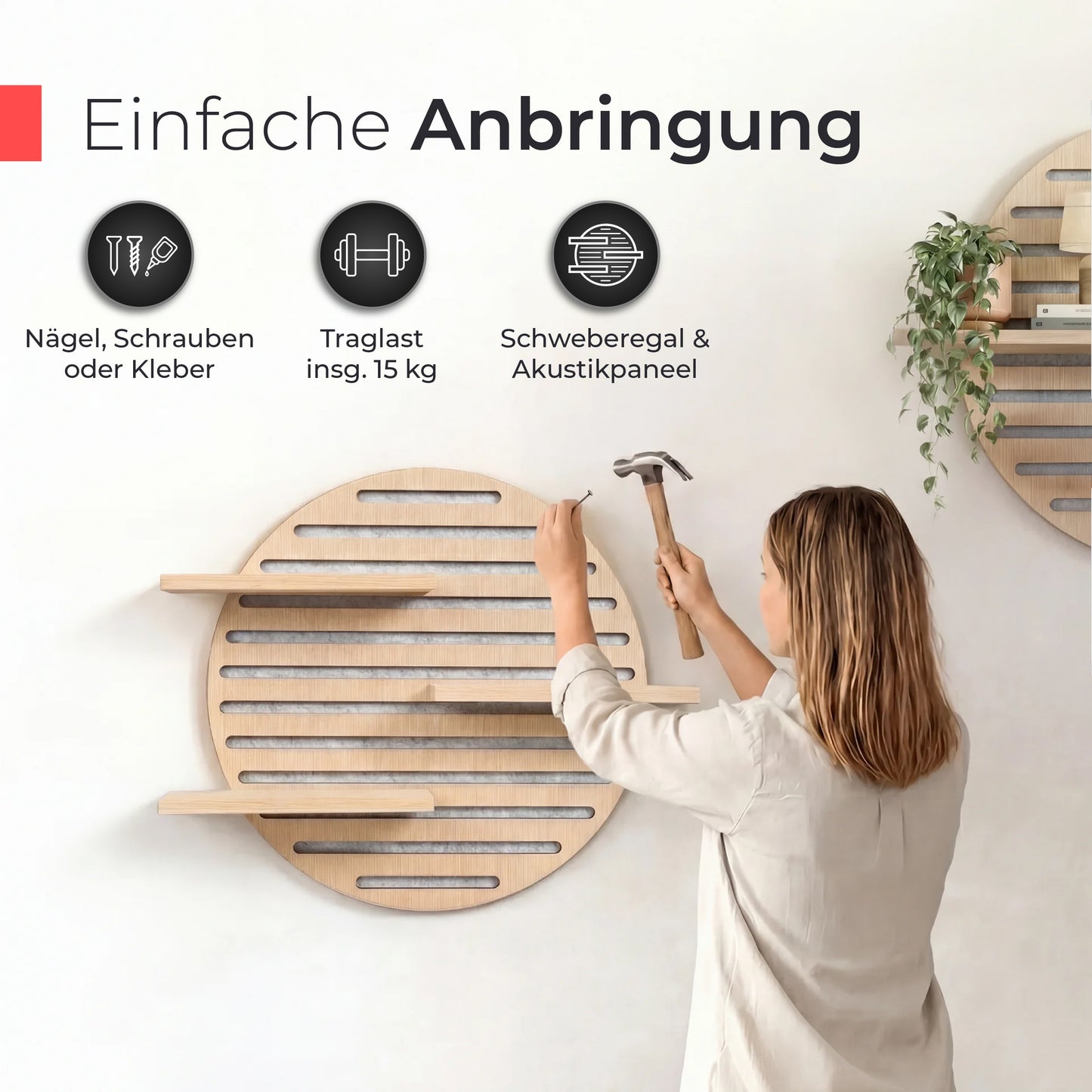 Akustikpaneel Wandregal – Echtholz Eiche & Akustikfilz Grau