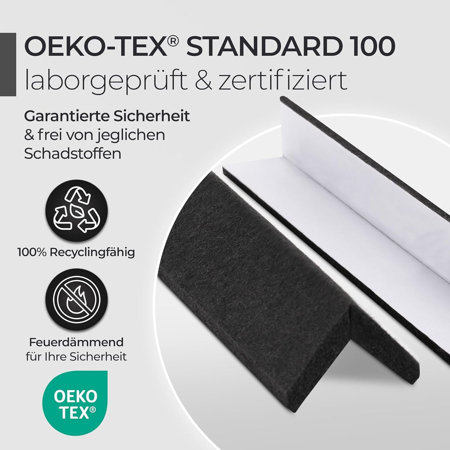 Kantenschutz 30 cm x 4 cm – Akustikfilz Schwarz, selbstklebend, extra stabil 9mm