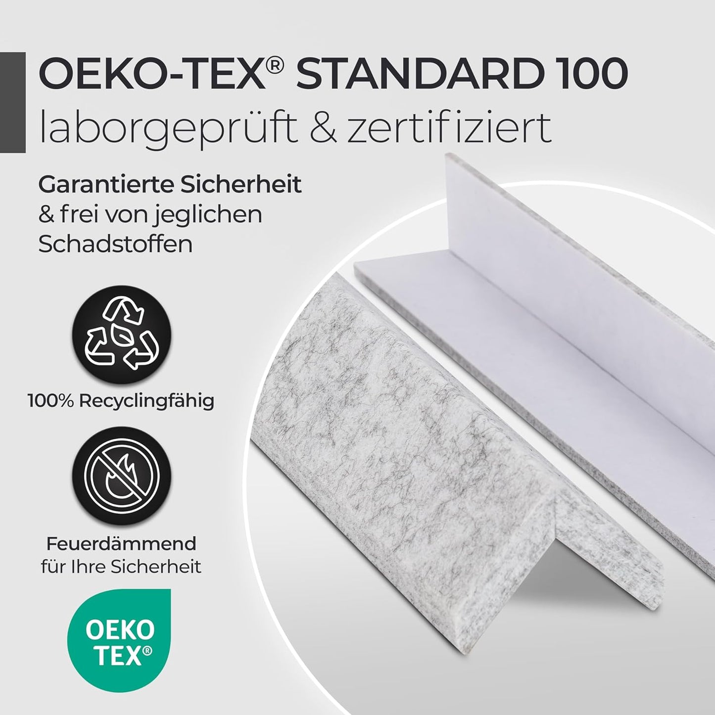 "Kantenschutz 30 cm x 4 cm – Akustikfilz grau, selbstklebend, extra stabil 9mm "