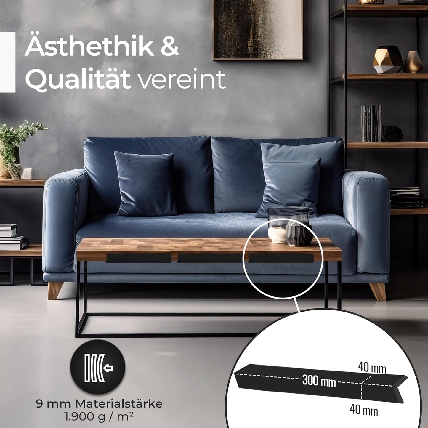 Kantenschutz 30 cm x 4 cm – Akustikfilz Schwarz, selbstklebend, extra stabil 9mm