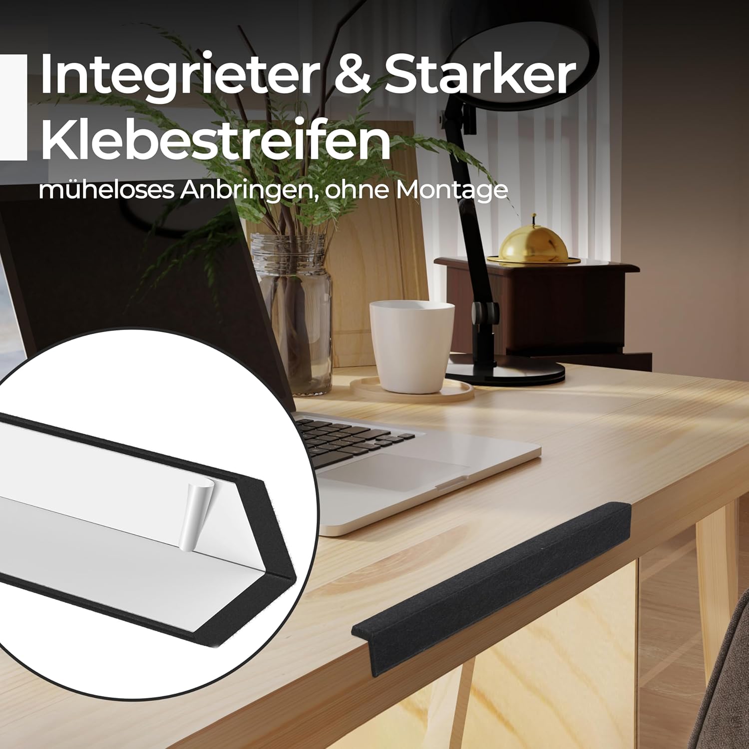 Kantenschutz 30 cm x 4 cm – Akustikfilz Schwarz, selbstklebend, extra stabil 9mm