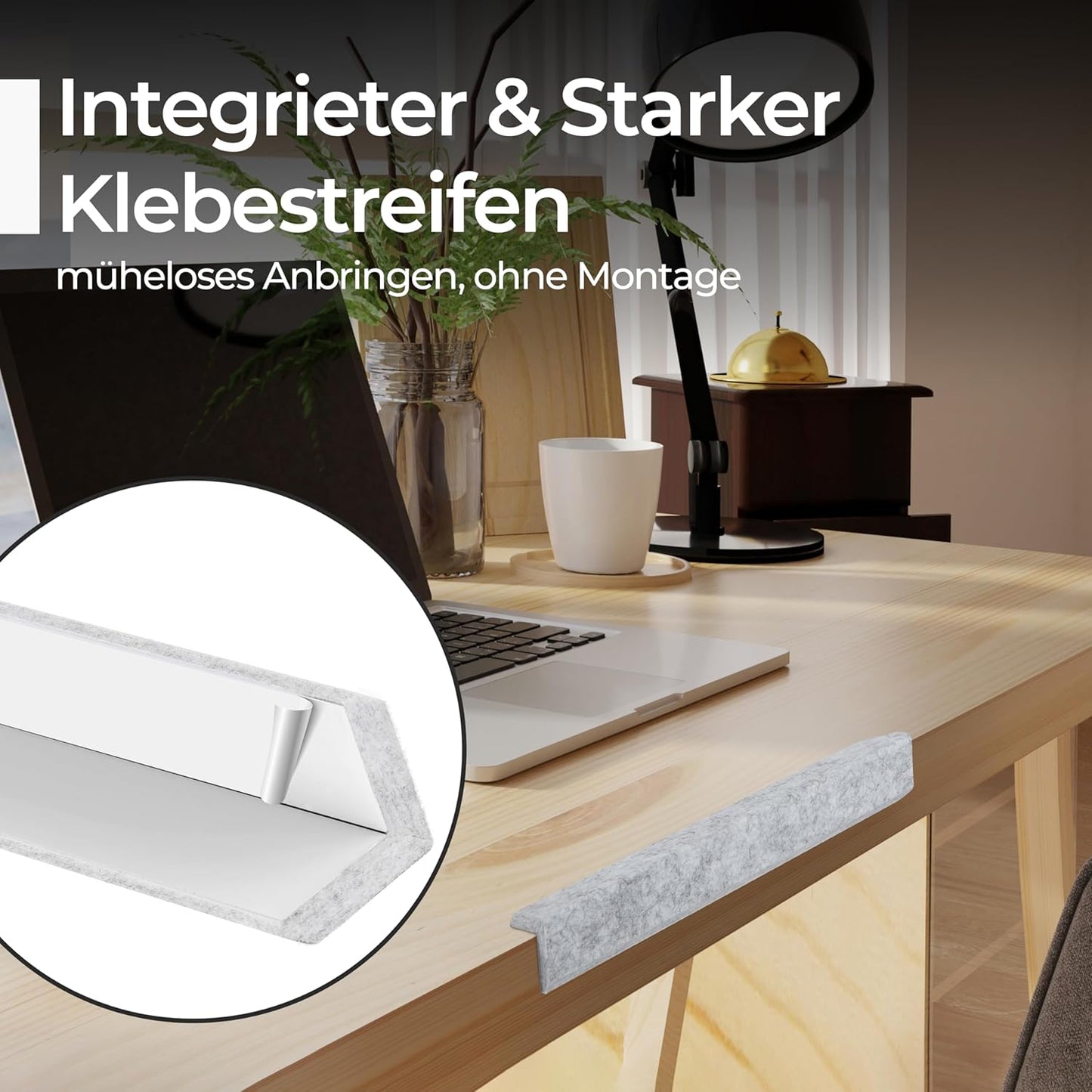 "Kantenschutz 30 cm x 4 cm – Akustikfilz grau, selbstklebend, extra stabil 9mm "