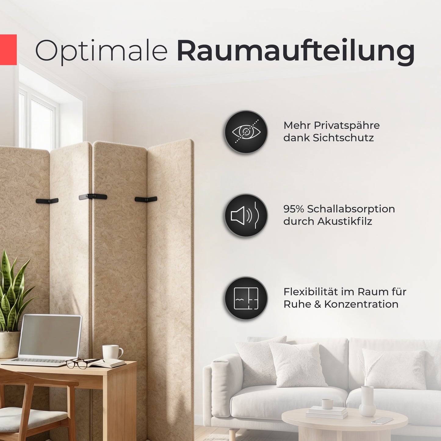 Akustikfilz Raumtrenner  – Akustikfilz Beige
