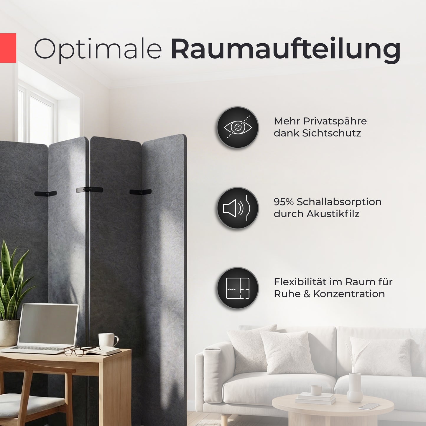 Akustikfilz Raumtrenner  – Akustikfilz Grau