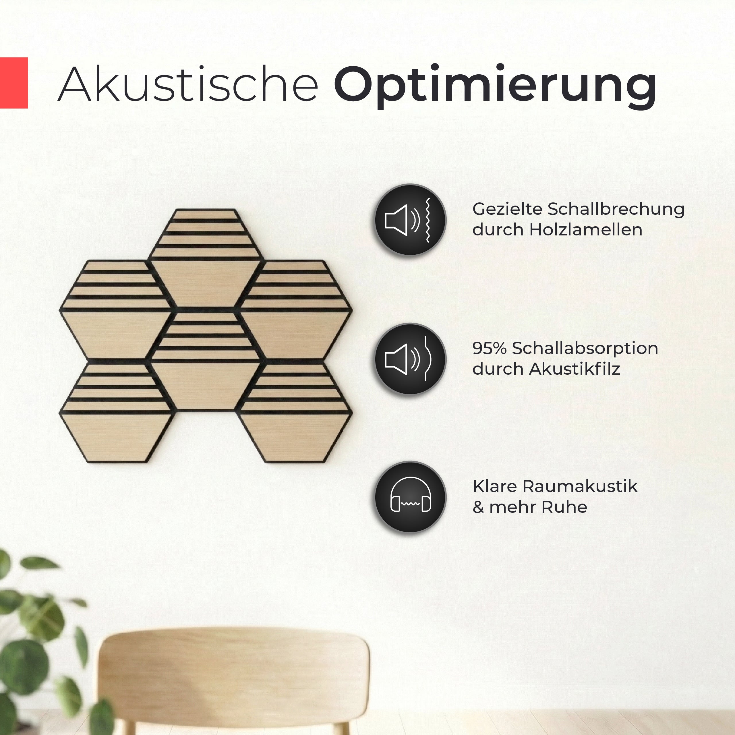 Akustikpaneele selbstklebend – Echtholz Eiche & Akustikfilz Schwarz (Muster 2)