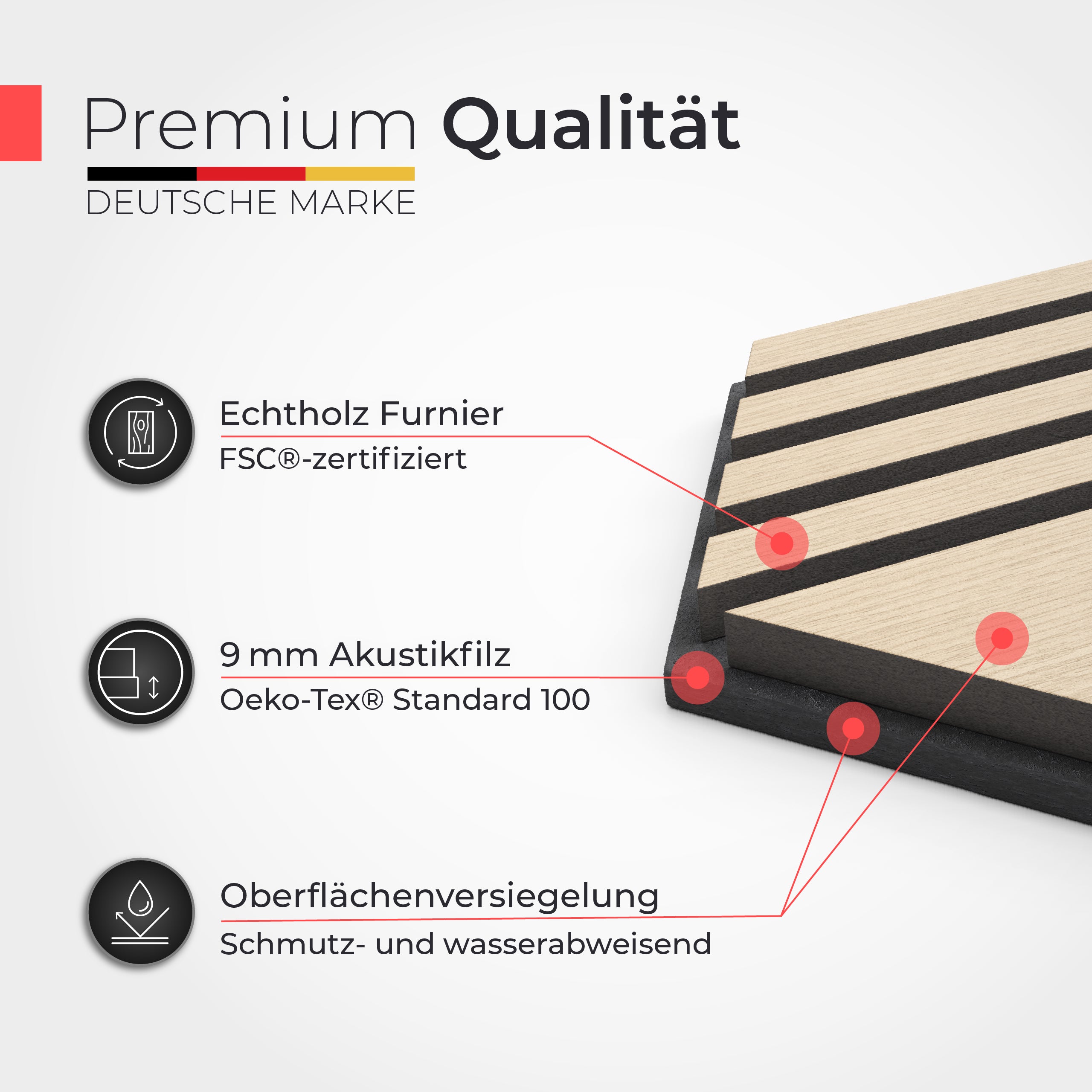 Akustikpaneele selbstklebend – Echtholz Eiche & Akustikfilz Schwarz (Muster 2)