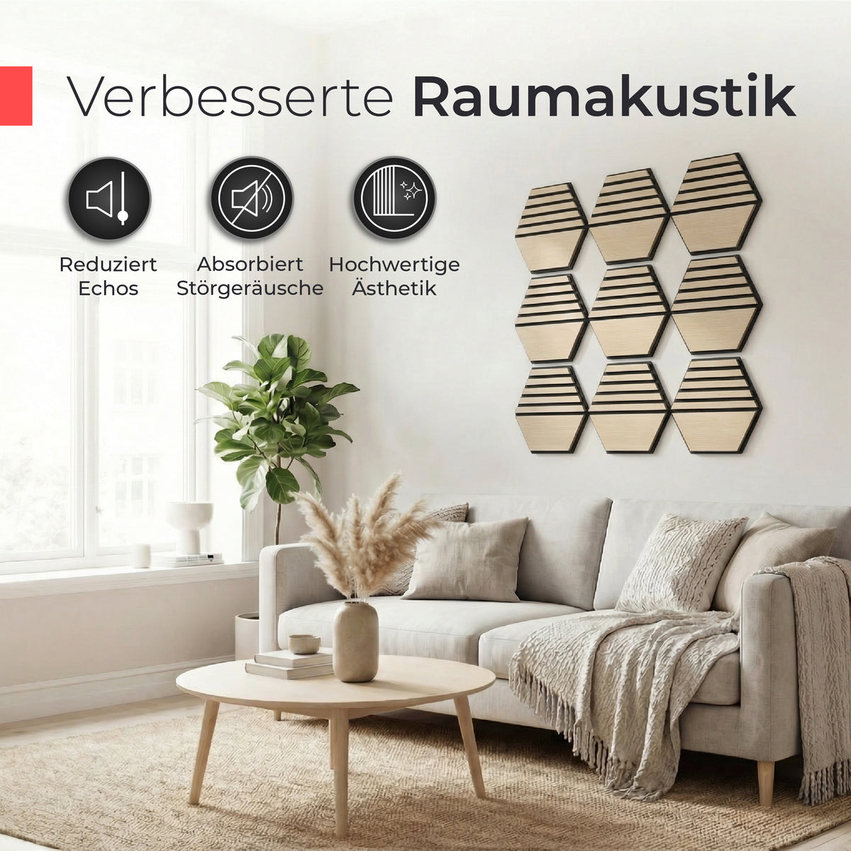 Akustikpaneele selbstklebend – Echtholz Eiche & Akustikfilz Schwarz (Muster 2)