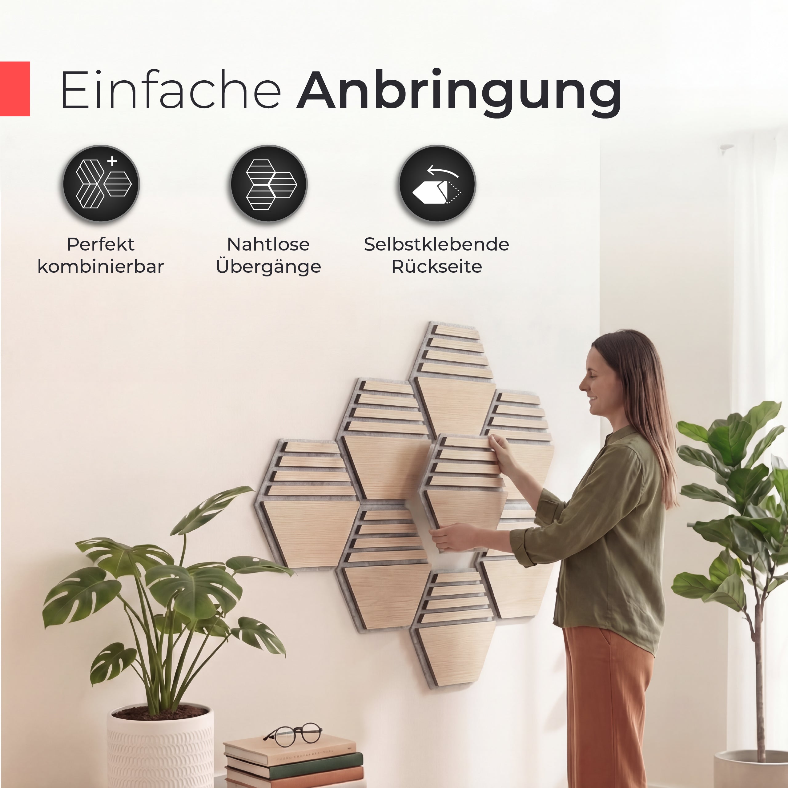 Akustikpaneele selbstklebend – Echtholz Eiche & Akustikfilz Grau (Muster 2)