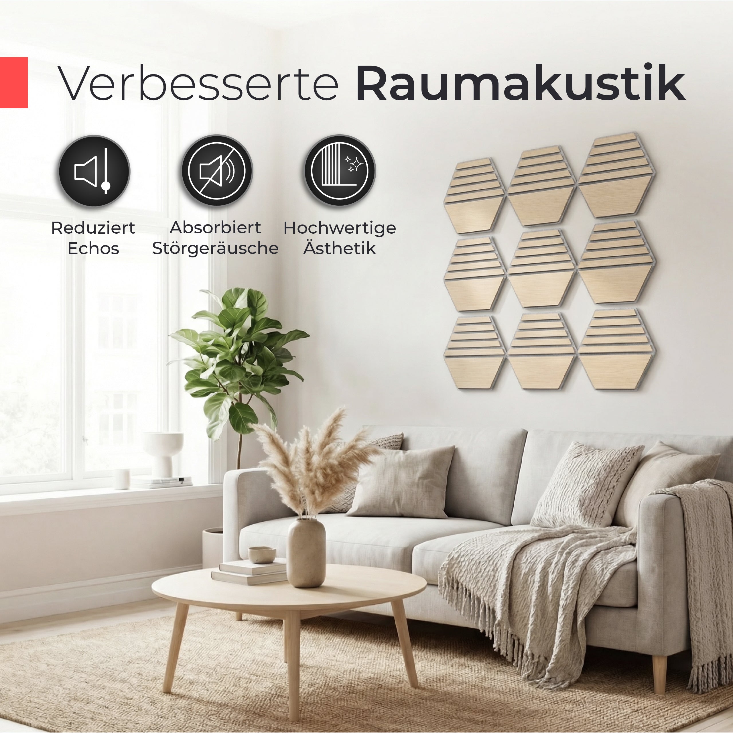 Akustikpaneele selbstklebend – Echtholz Eiche & Akustikfilz Grau (Muster 2)