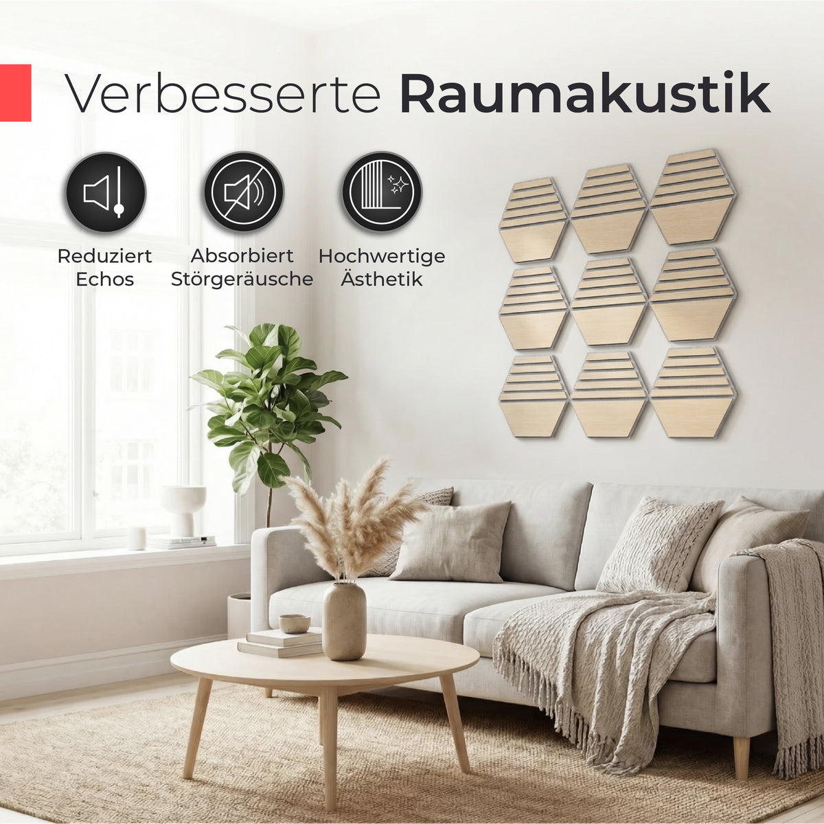 Akustikpaneele selbstklebend – Echtholz Eiche & Akustikfilz Grau (Muster 2)