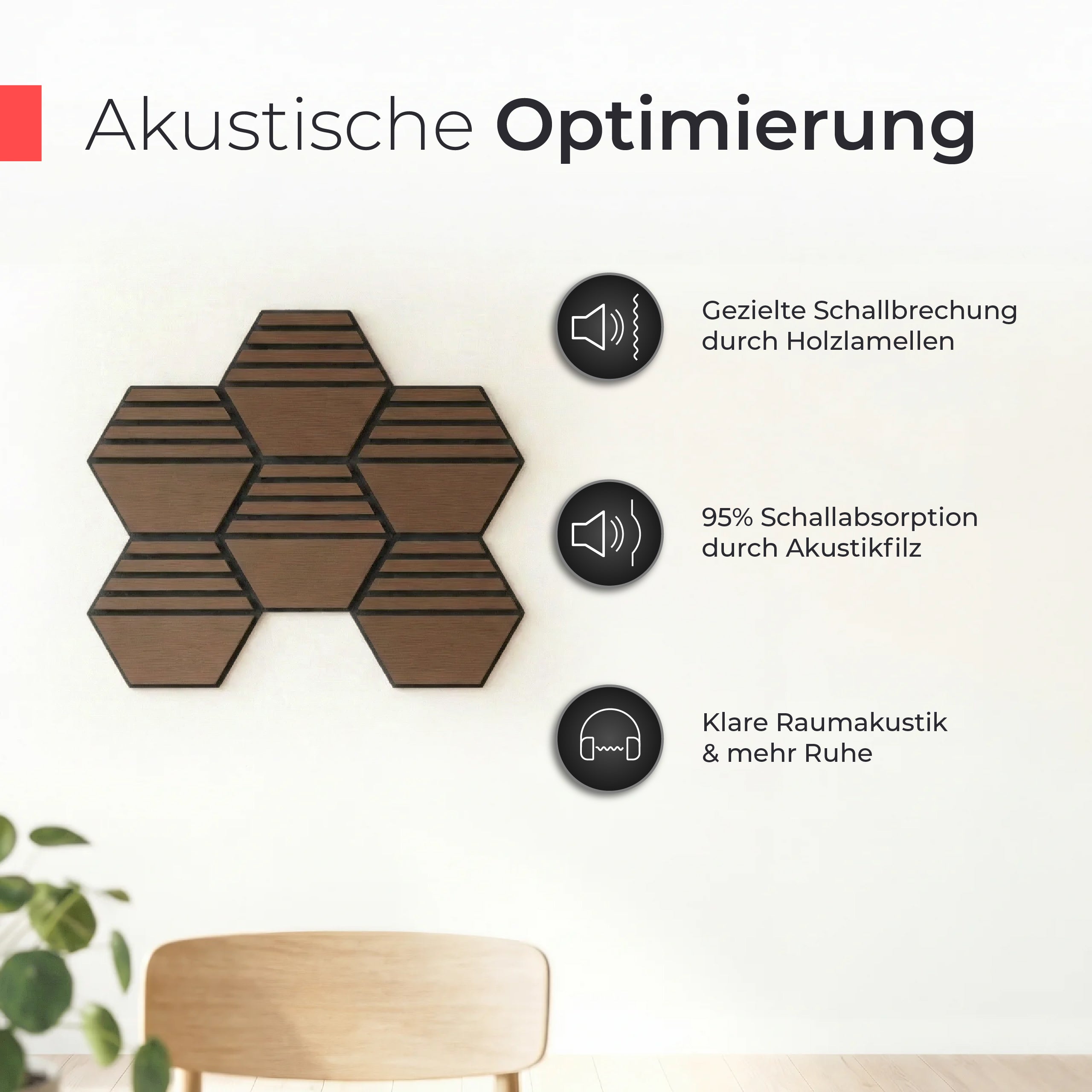 Akustikpaneele selbstklebend – Echtholz Walnuss & Akustikfilz Schwarz (Muster 2)