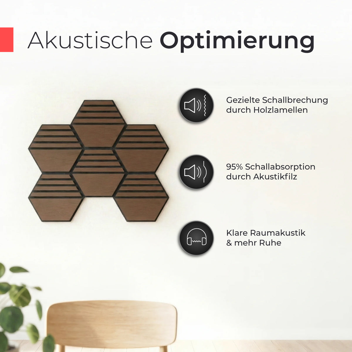 Akustikpaneele selbstklebend – Echtholz Walnuss & Akustikfilz Schwarz (Muster 2)