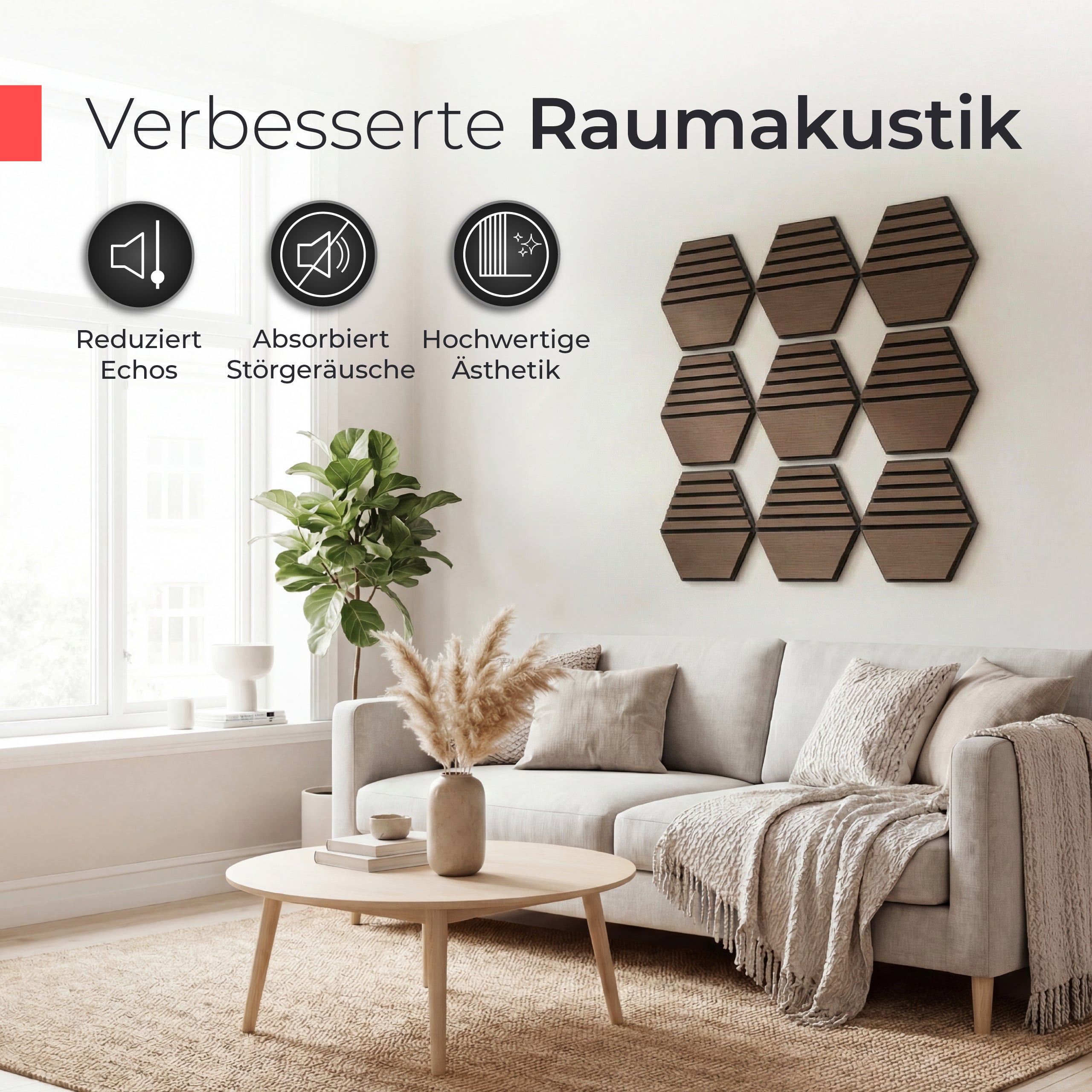 Akustikpaneele selbstklebend – Echtholz Walnuss & Akustikfilz Schwarz (Muster 2)
