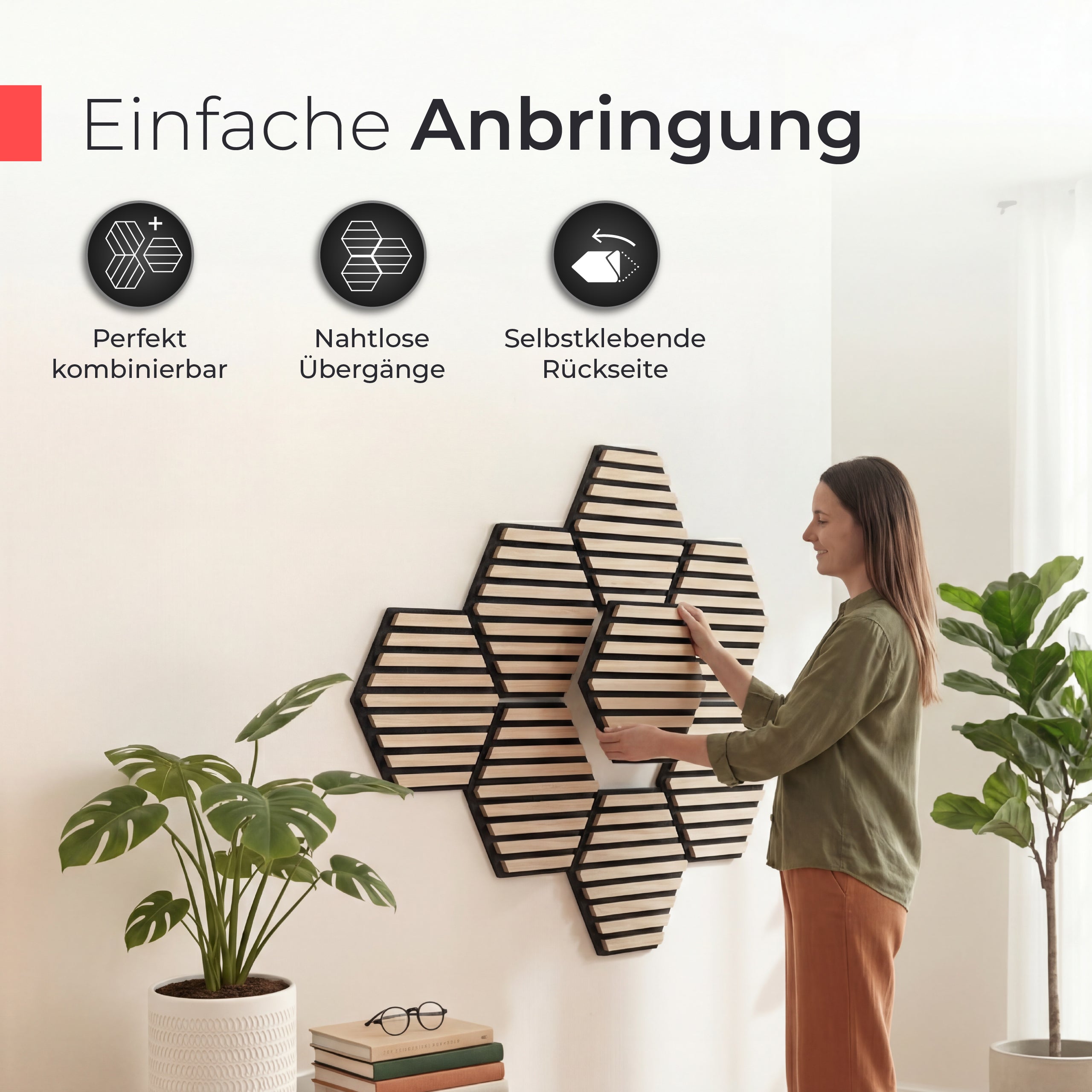 Akustikpaneele selbstklebend  – Echtholz Eiche & Akustikfilz Schwarz