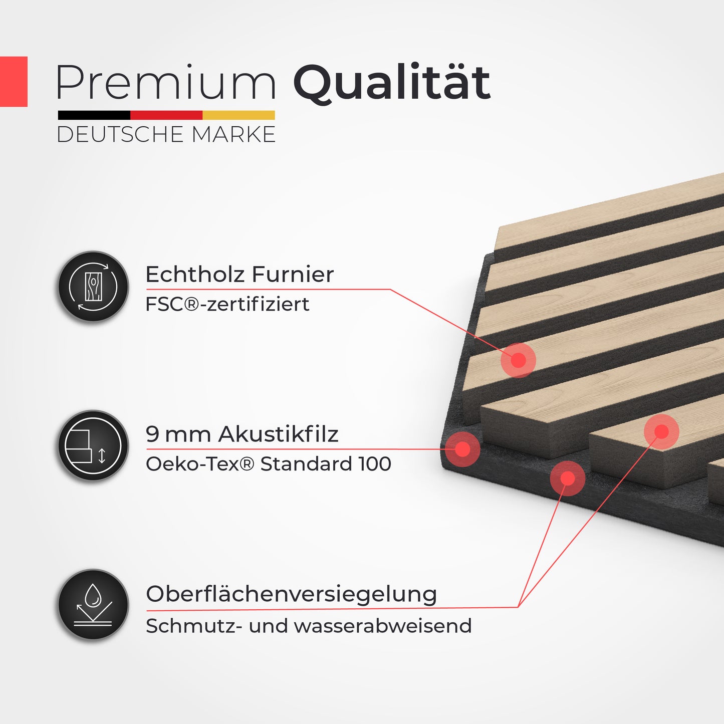 Akustikpaneele selbstklebend  – Echtholz Eiche & Akustikfilz Schwarz