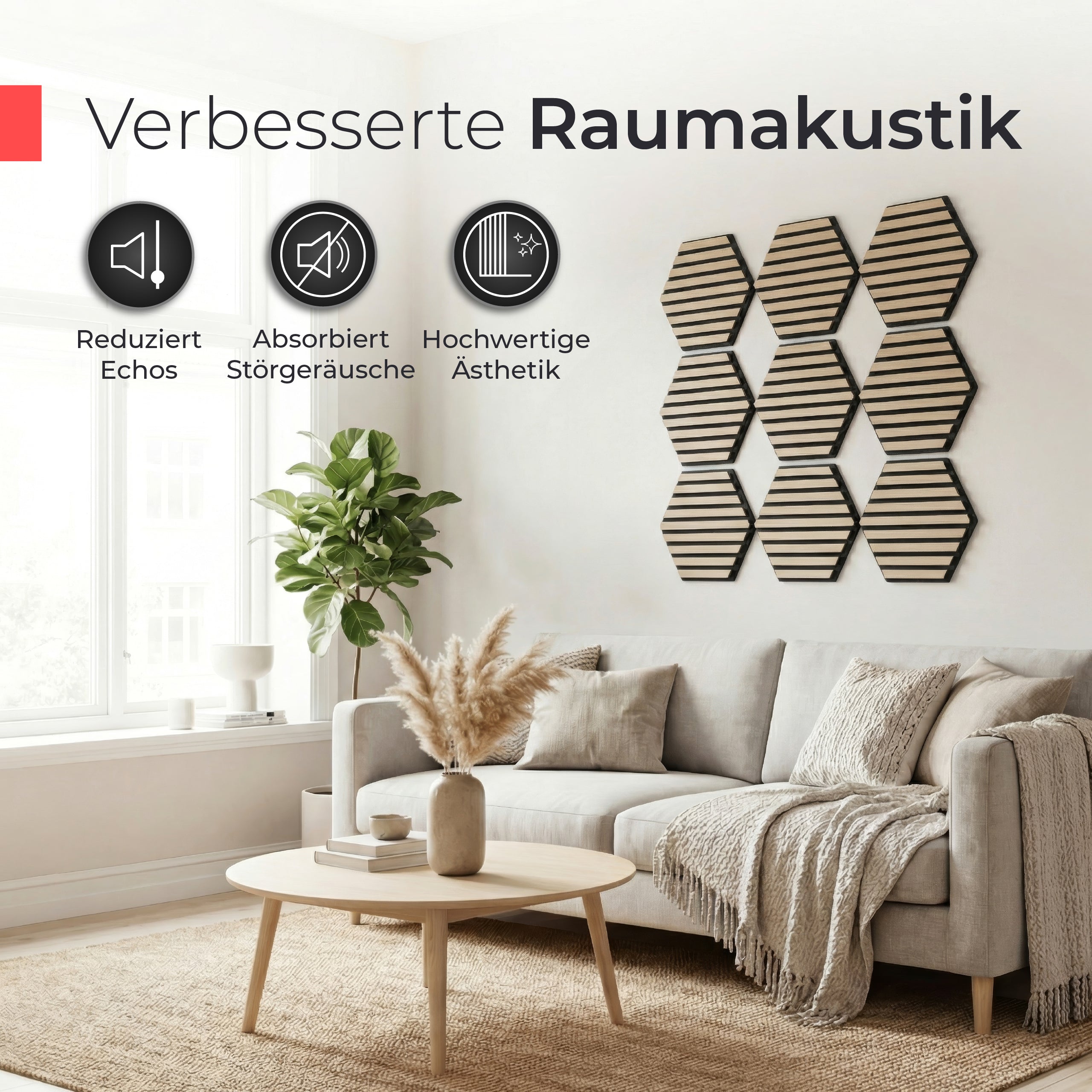 Akustikpaneele selbstklebend  – Echtholz Eiche & Akustikfilz Schwarz