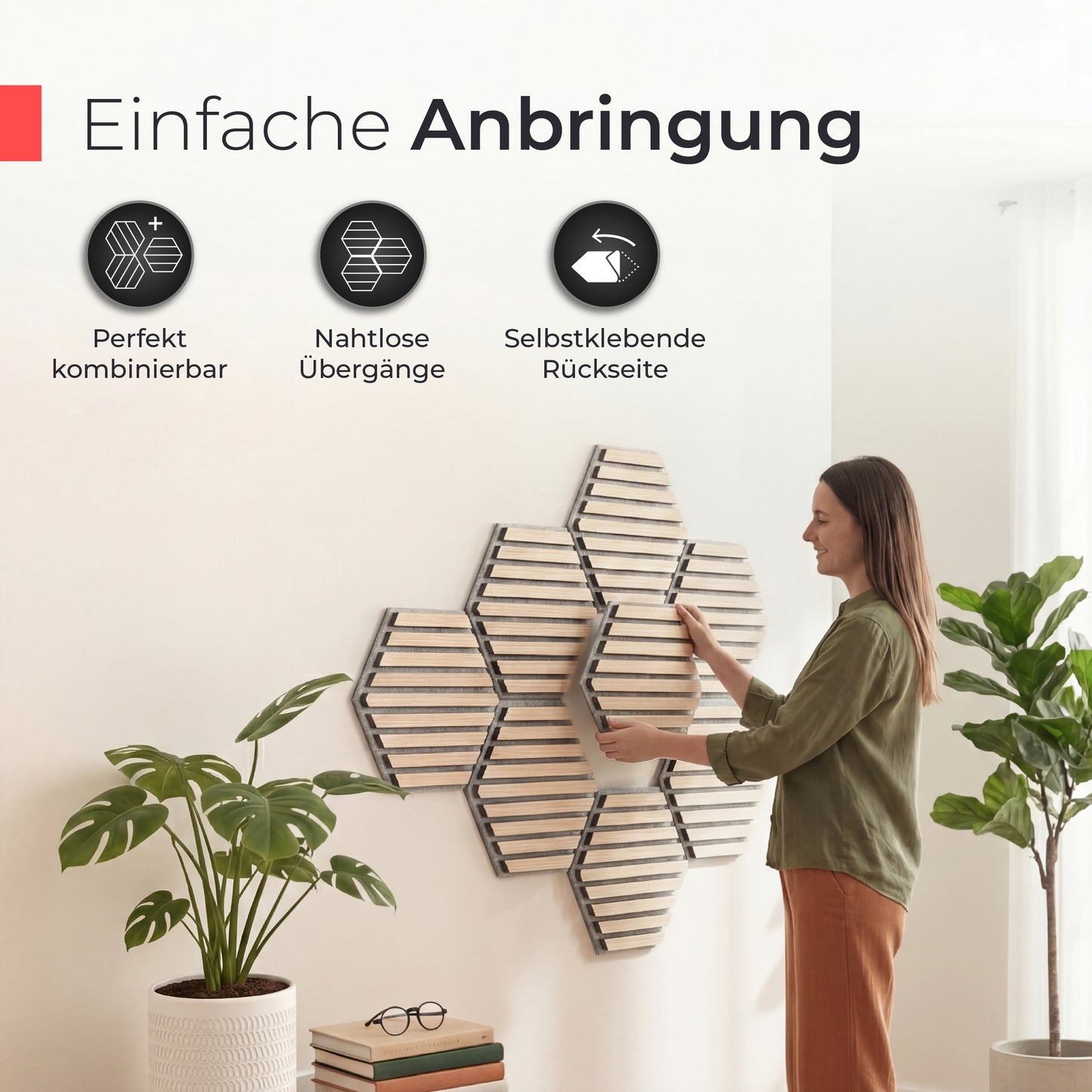 Akustikpaneele selbstklebend  – Echtholz Eiche & Akustikfilz Grau