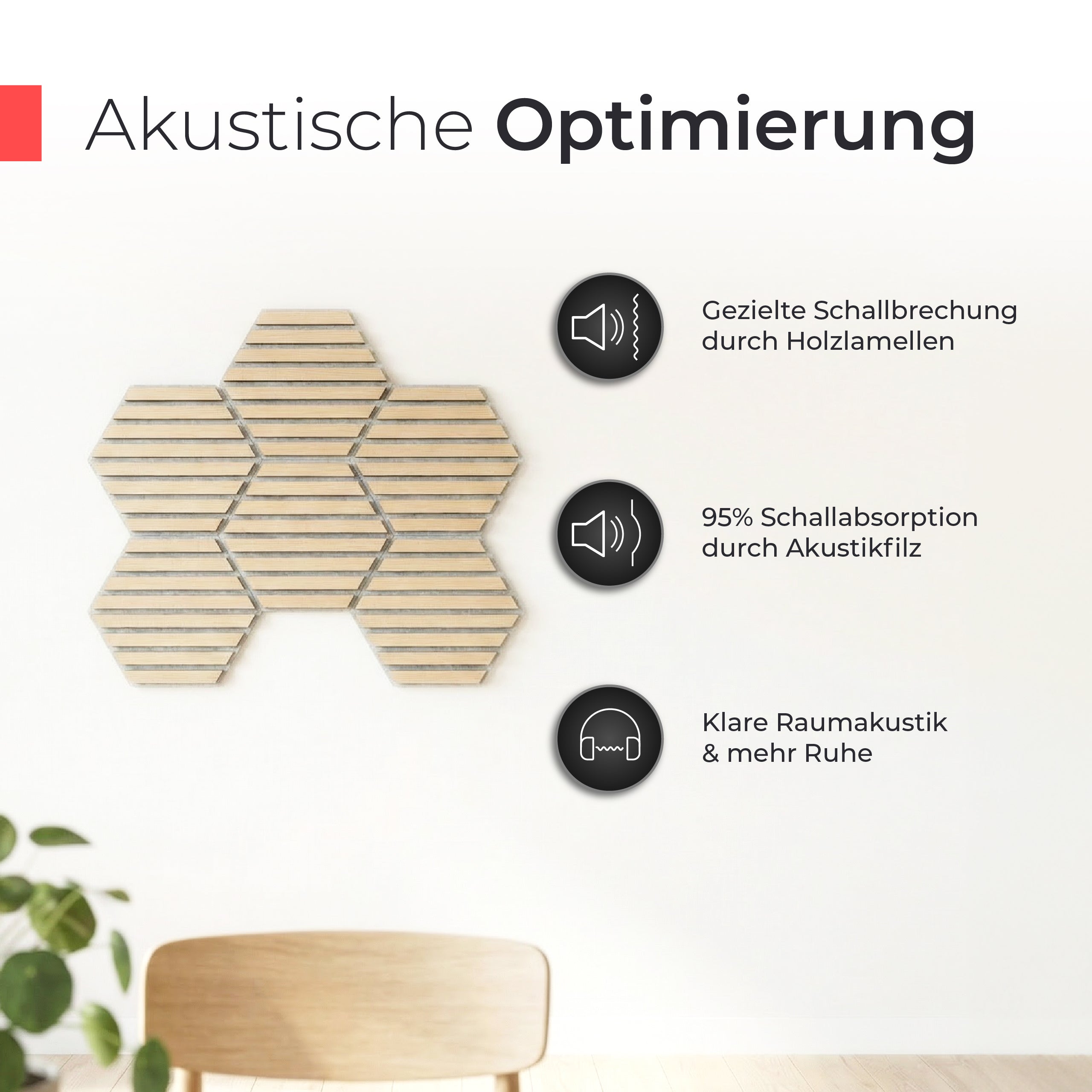 Akustikpaneele selbstklebend  – Echtholz Eiche & Akustikfilz Grau