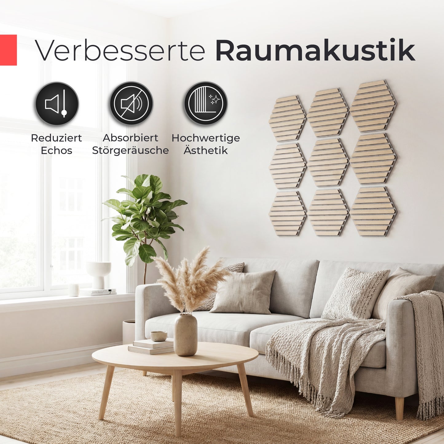 Akustikpaneele selbstklebend  – Echtholz Eiche & Akustikfilz Grau