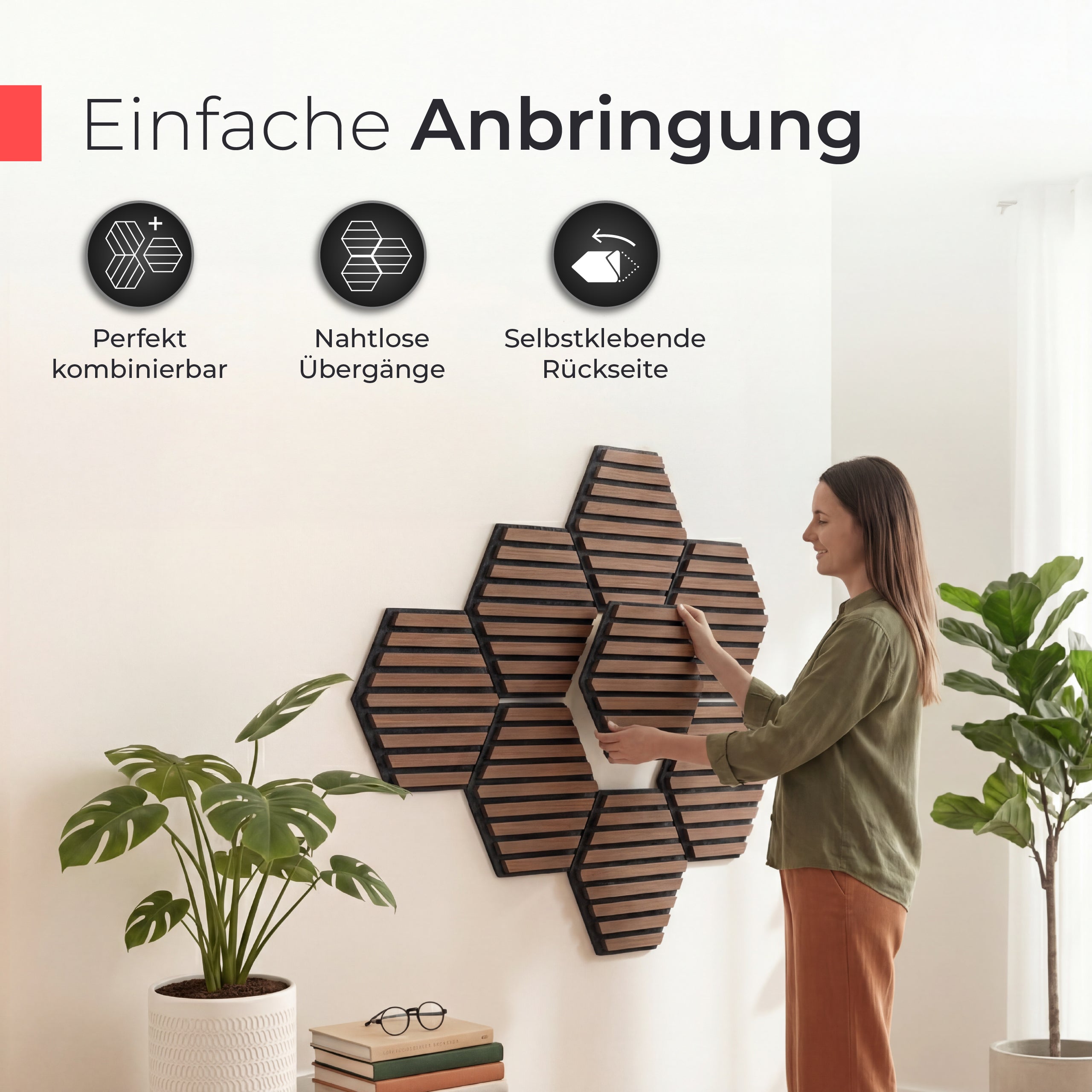 Akustikpaneele selbstklebend  – Echtholz Walnuss & Akustikfilz Schwarz