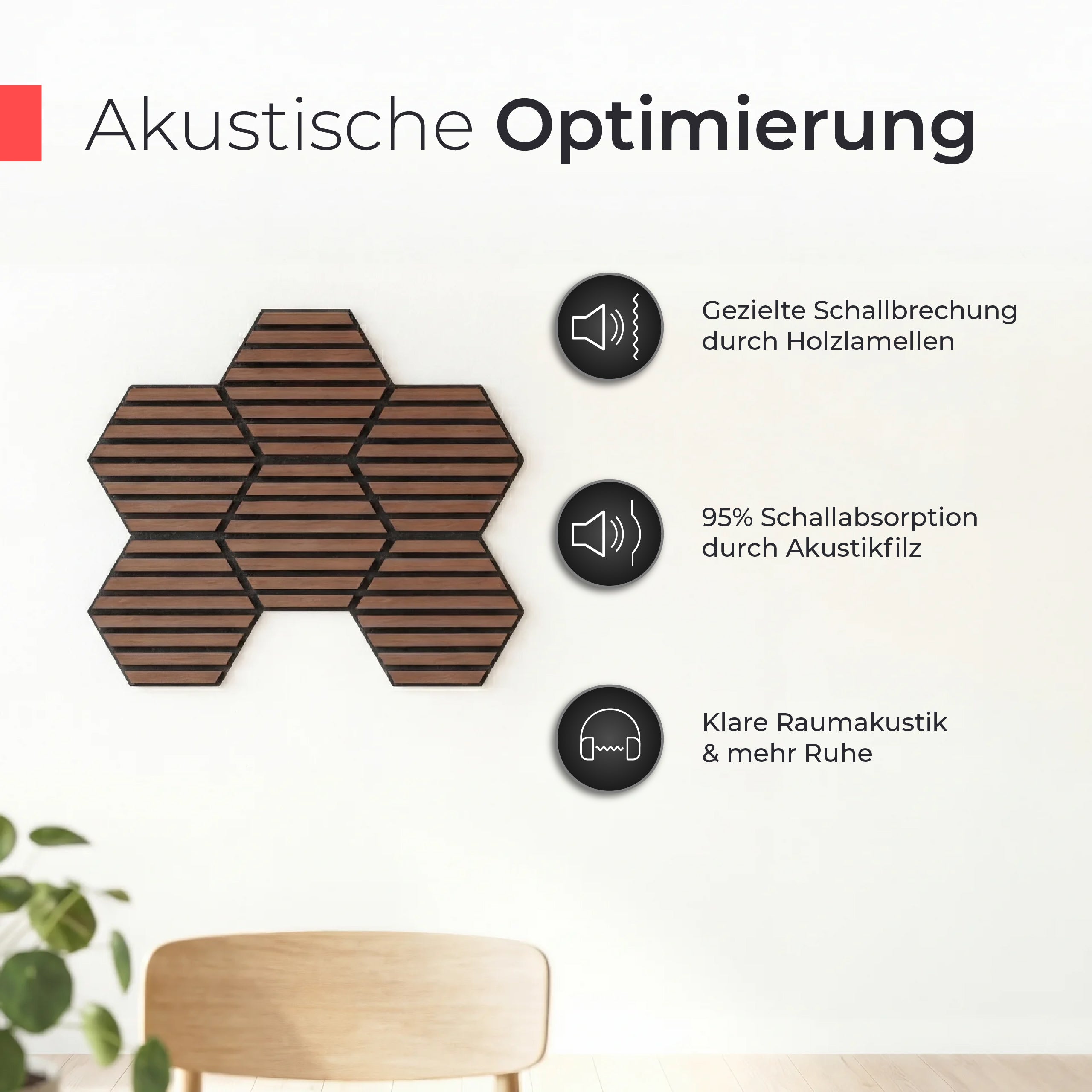 Akustikpaneele selbstklebend  – Echtholz Walnuss & Akustikfilz Schwarz