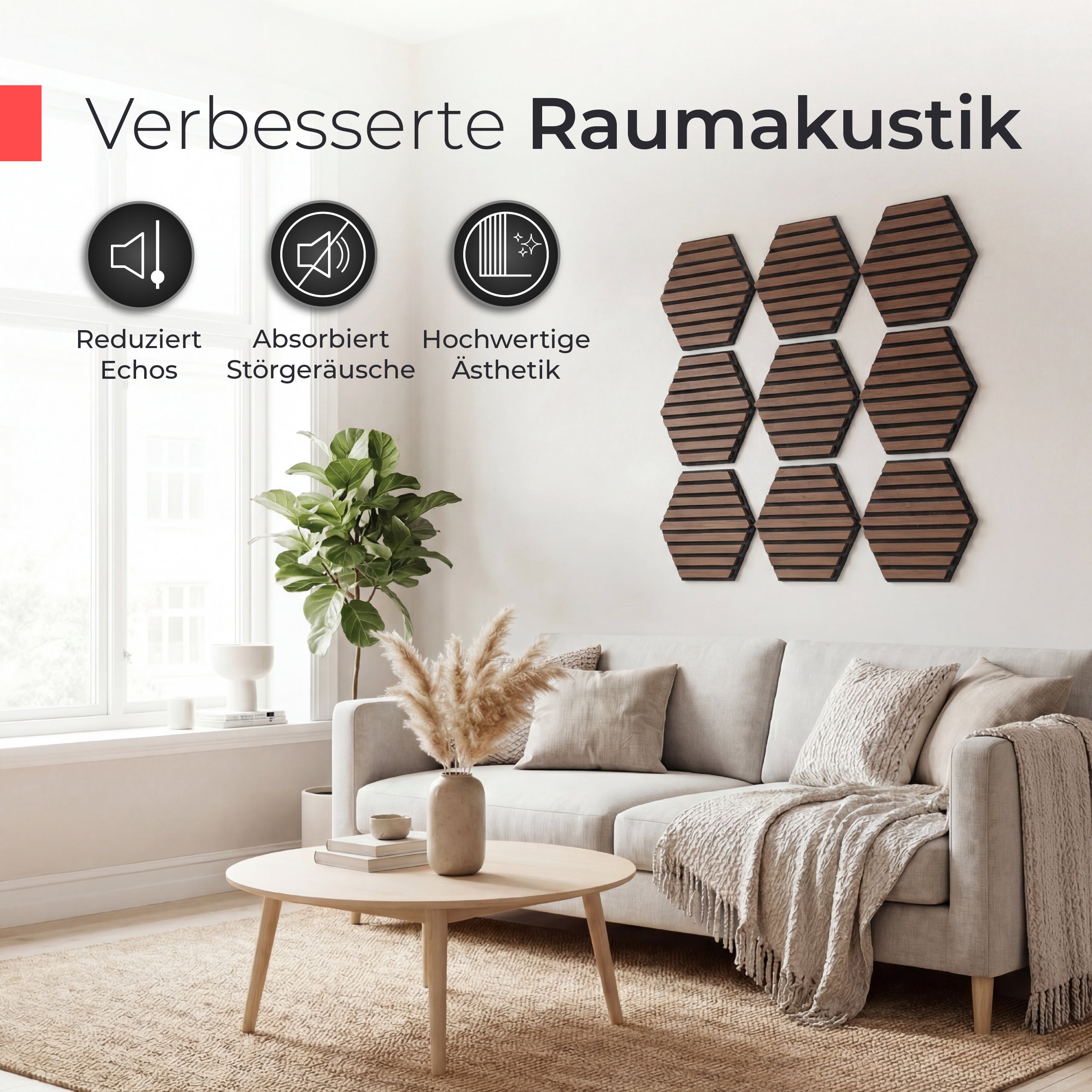 Akustikpaneele selbstklebend  – Echtholz Walnuss & Akustikfilz Schwarz