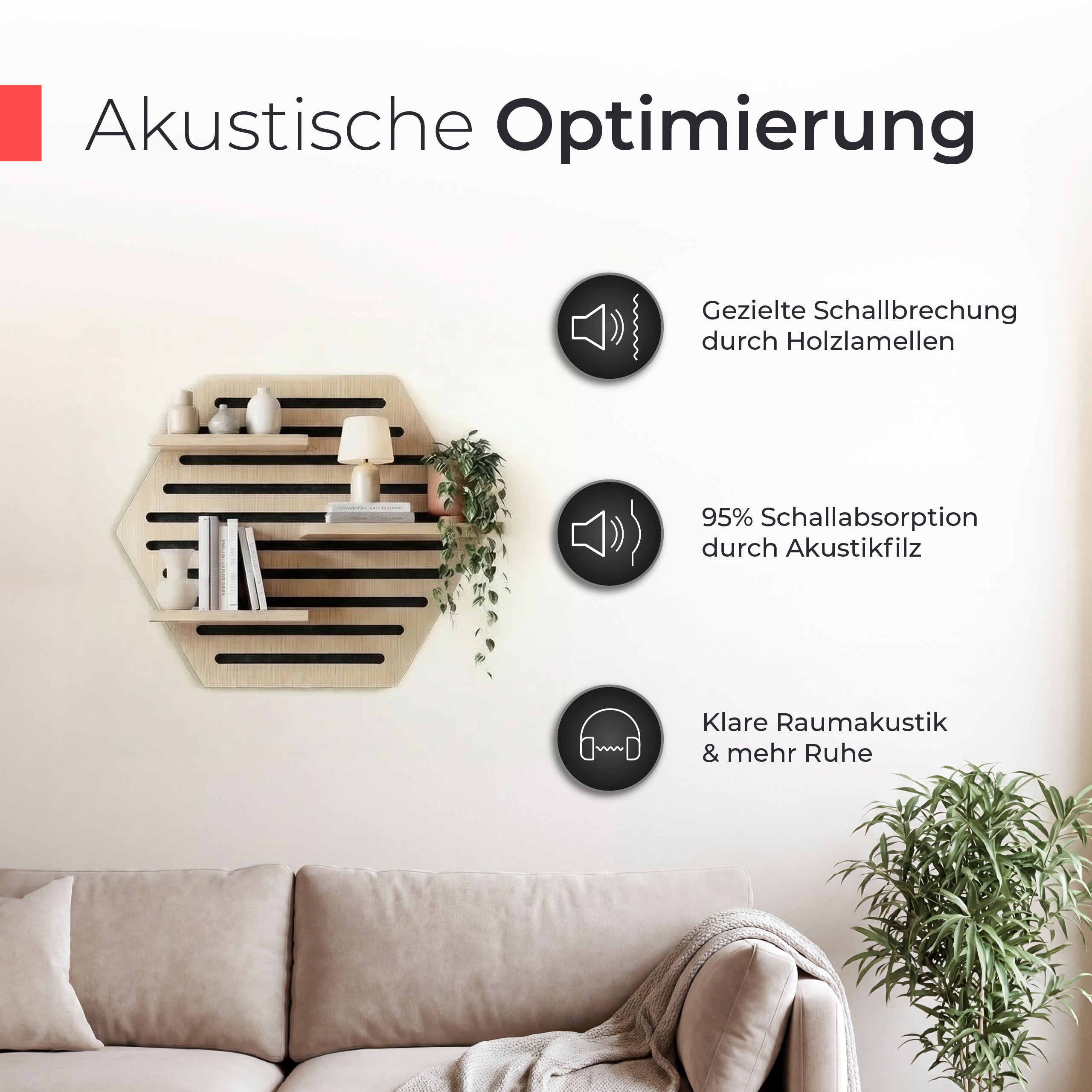 Akustikpaneel Wandregal  – Echtholz Eiche & Akustikfilz Schwarz