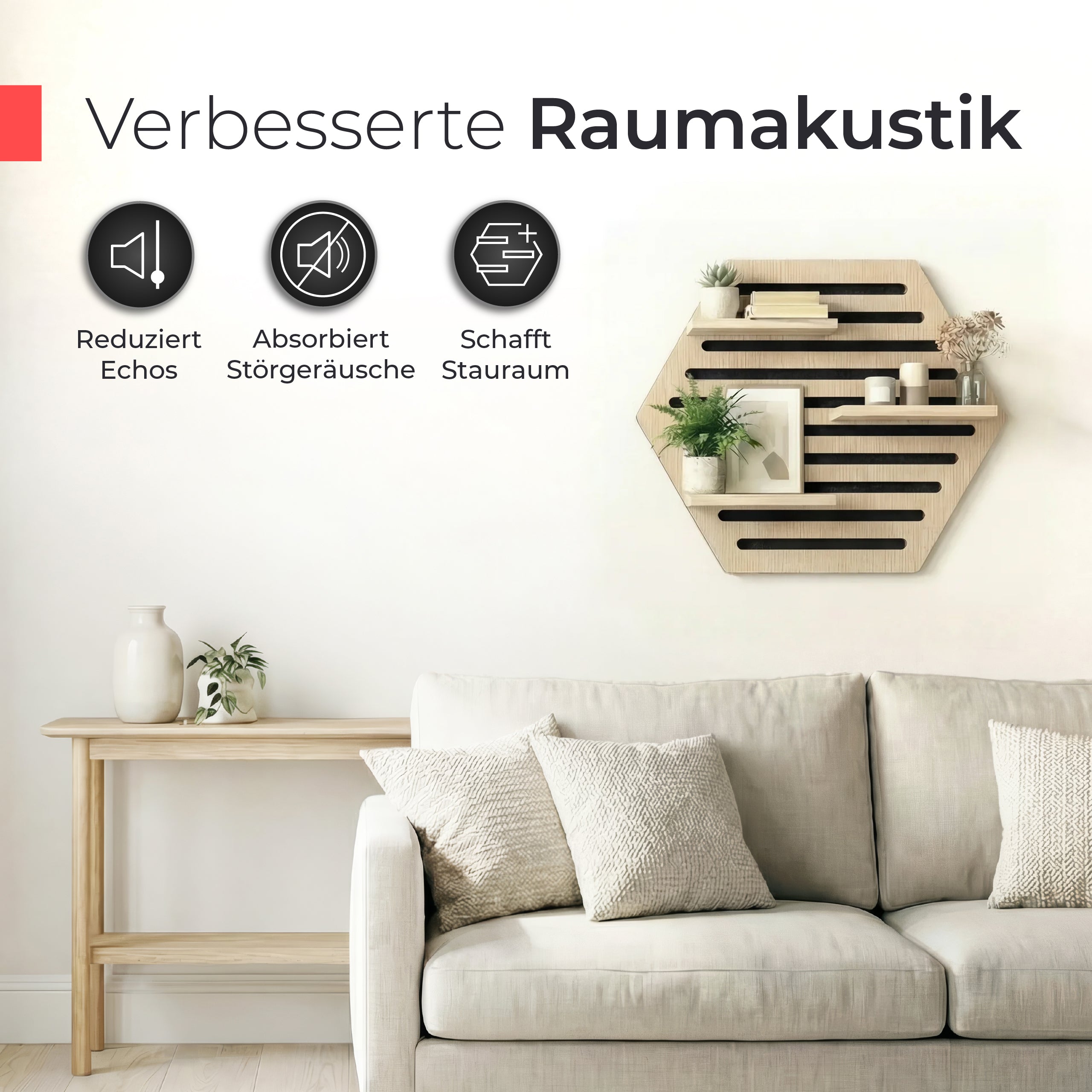 Akustikpaneel Wandregal  – Echtholz Eiche & Akustikfilz Schwarz