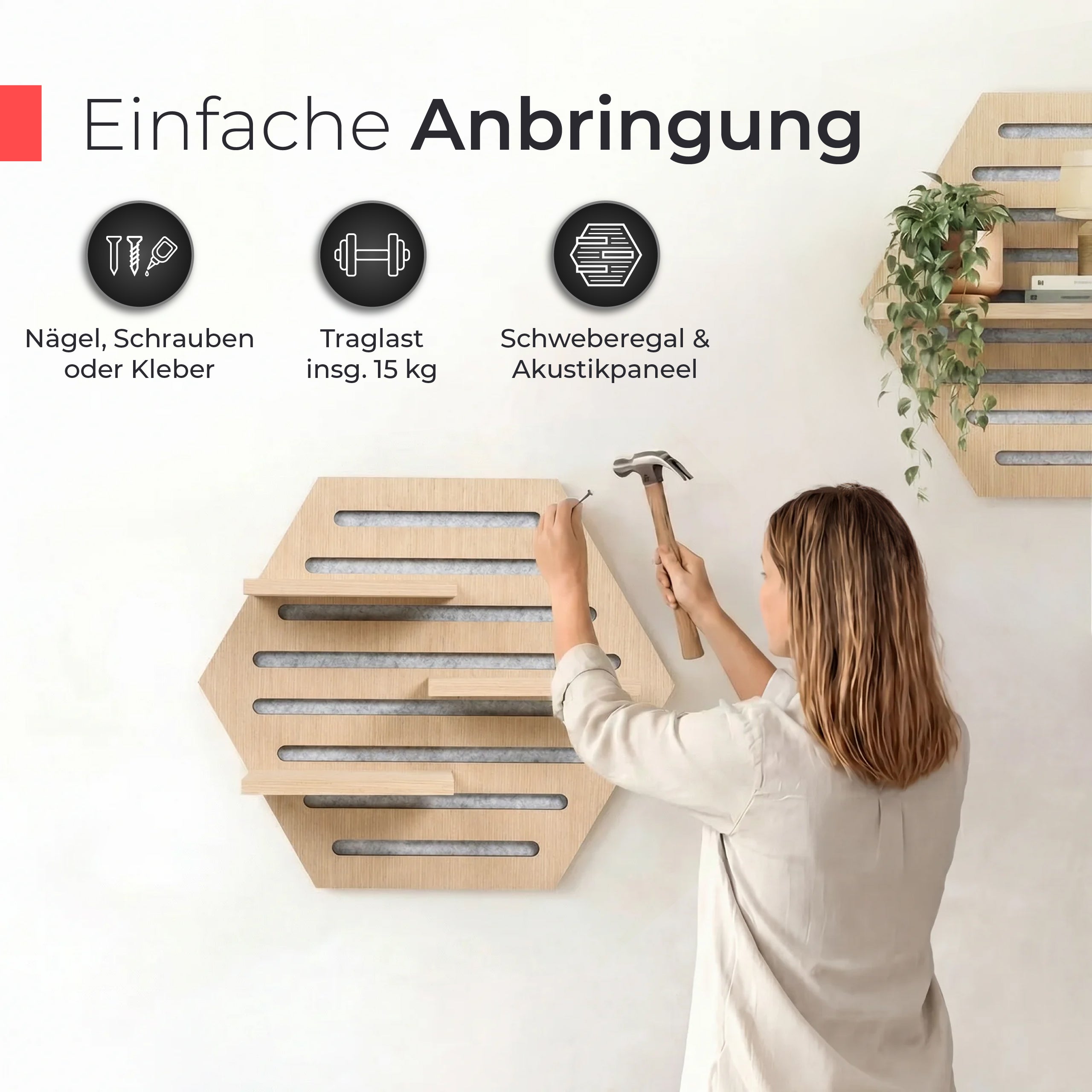 Akustikpaneel Wandregal  – Echtholz Eiche & Akustikfilz Grau
