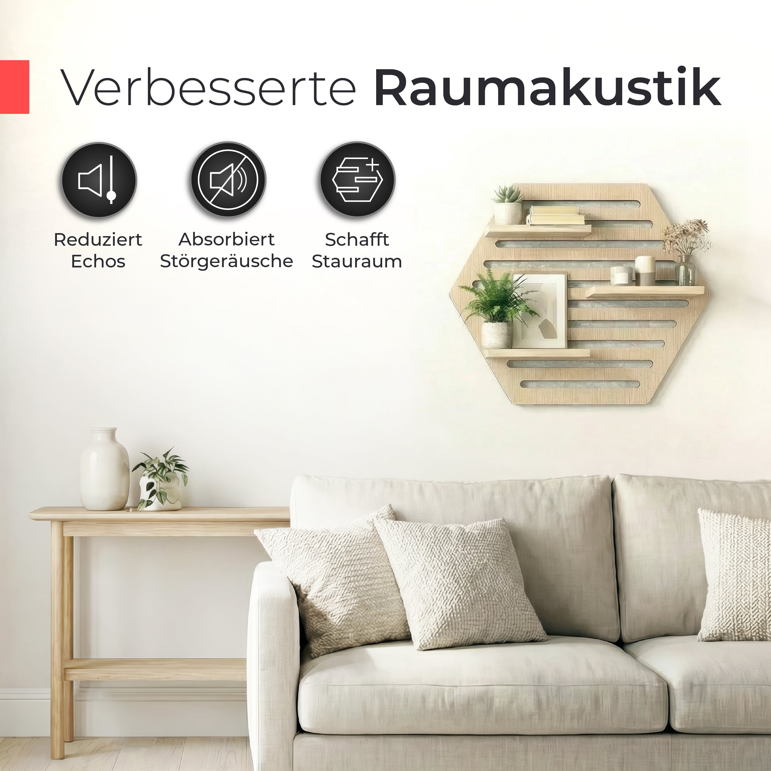 Akustikpaneel Wandregal  – Echtholz Eiche & Akustikfilz Grau