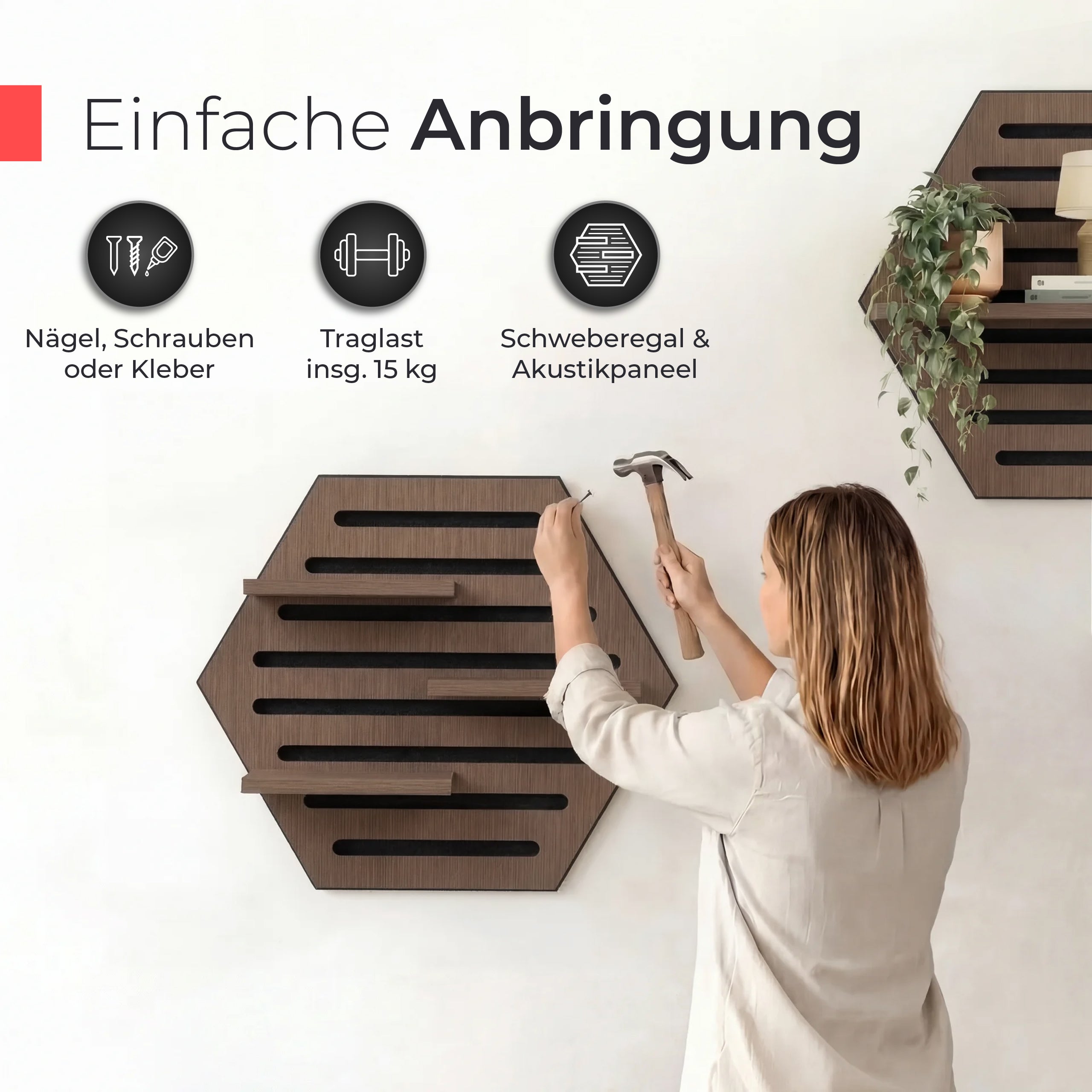 Akustikpaneel Wandregal  – Echtholz Walnuss & Akustikfilz Schwarz