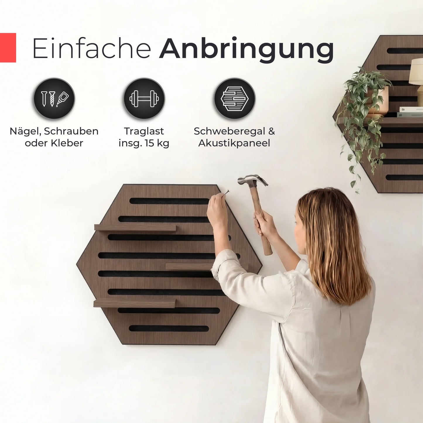 Akustikpaneel Wandregal  – Echtholz Walnuss & Akustikfilz Schwarz