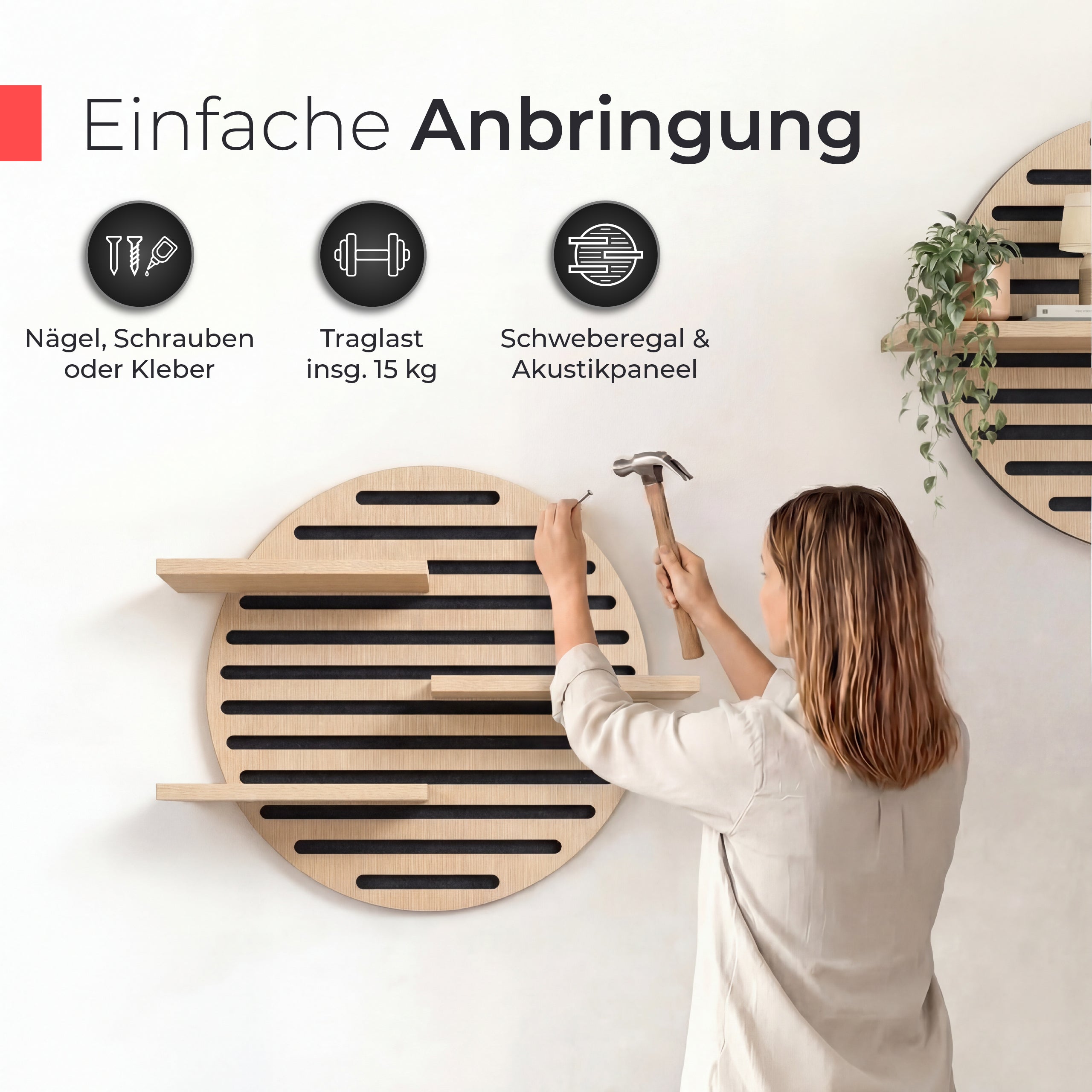 Akustikpaneel Wandregal  – Echtholz Eiche & Akustikfilz Schwarz