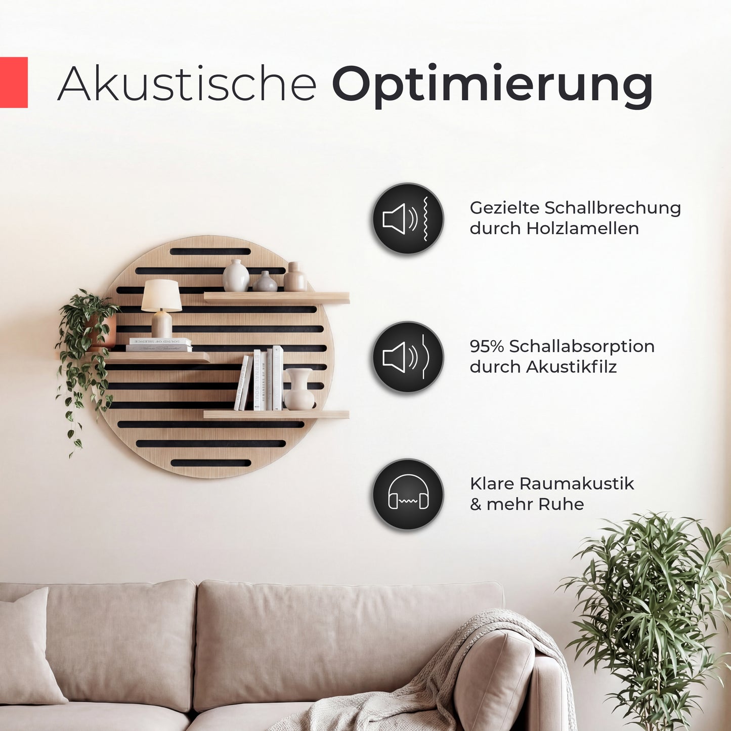Akustikpaneel Wandregal  – Echtholz Eiche & Akustikfilz Schwarz