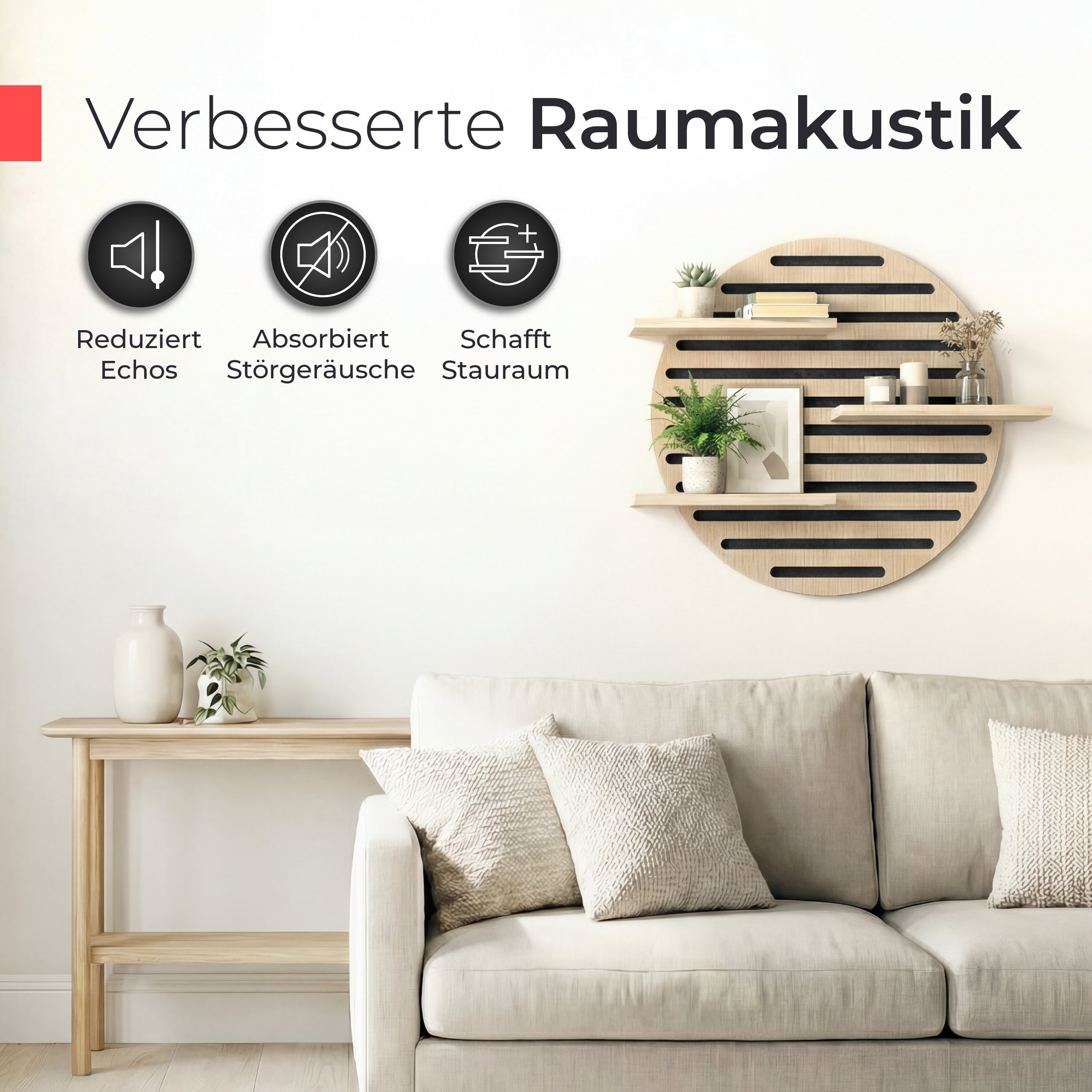 Akustikpaneel Wandregal  – Echtholz Eiche & Akustikfilz Schwarz