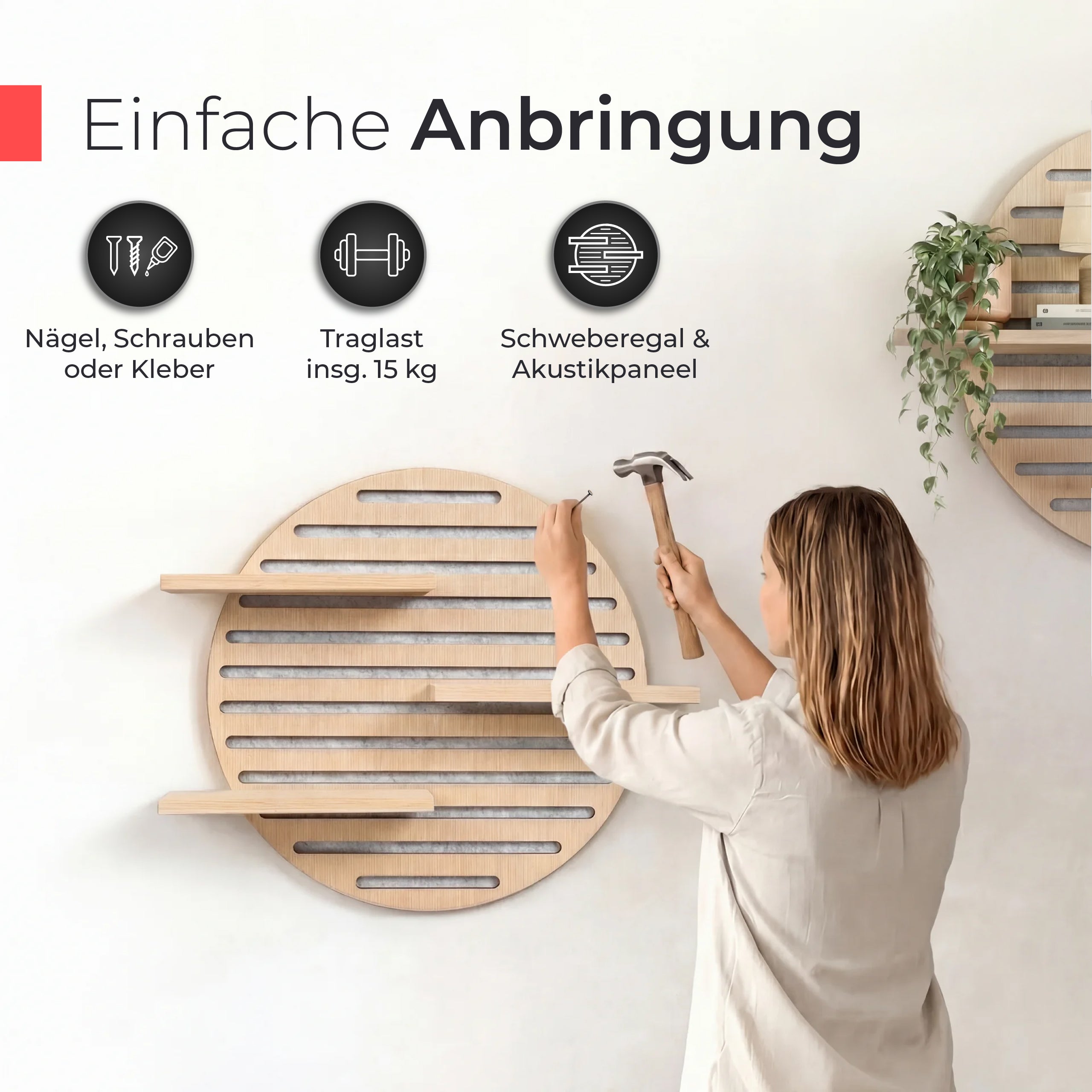 Akustikpaneel Wandregal  – Echtholz Eiche & Akustikfilz Grau