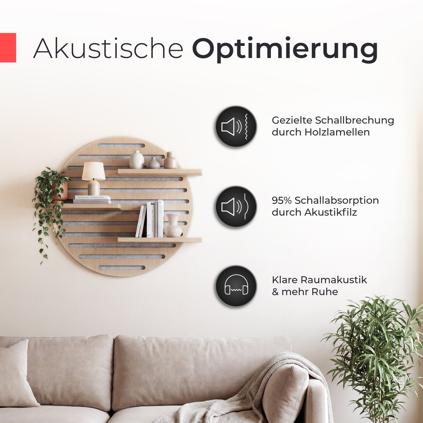 Akustikpaneel Wandregal  – Echtholz Eiche & Akustikfilz Grau