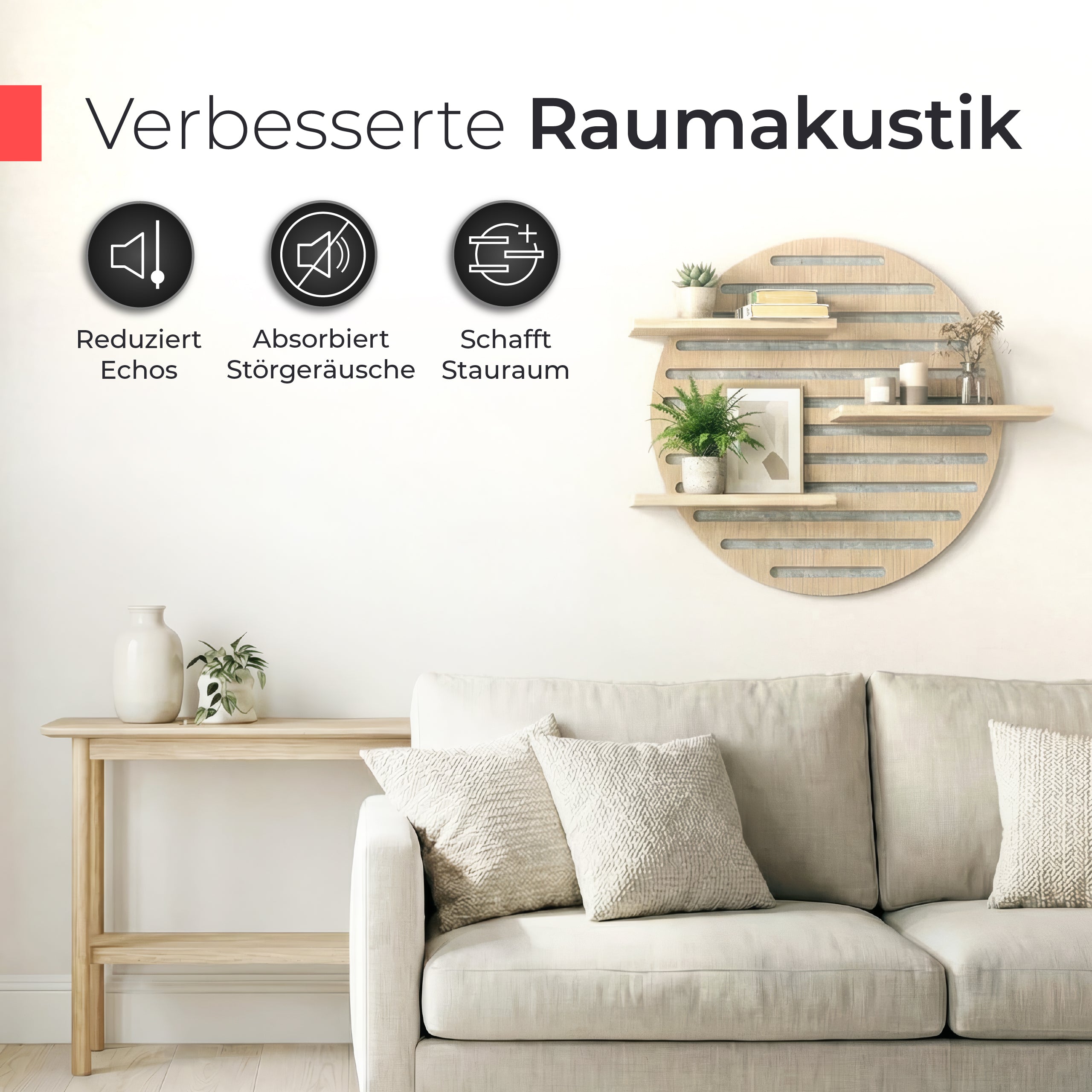 Akustikpaneel Wandregal  – Echtholz Eiche & Akustikfilz Grau
