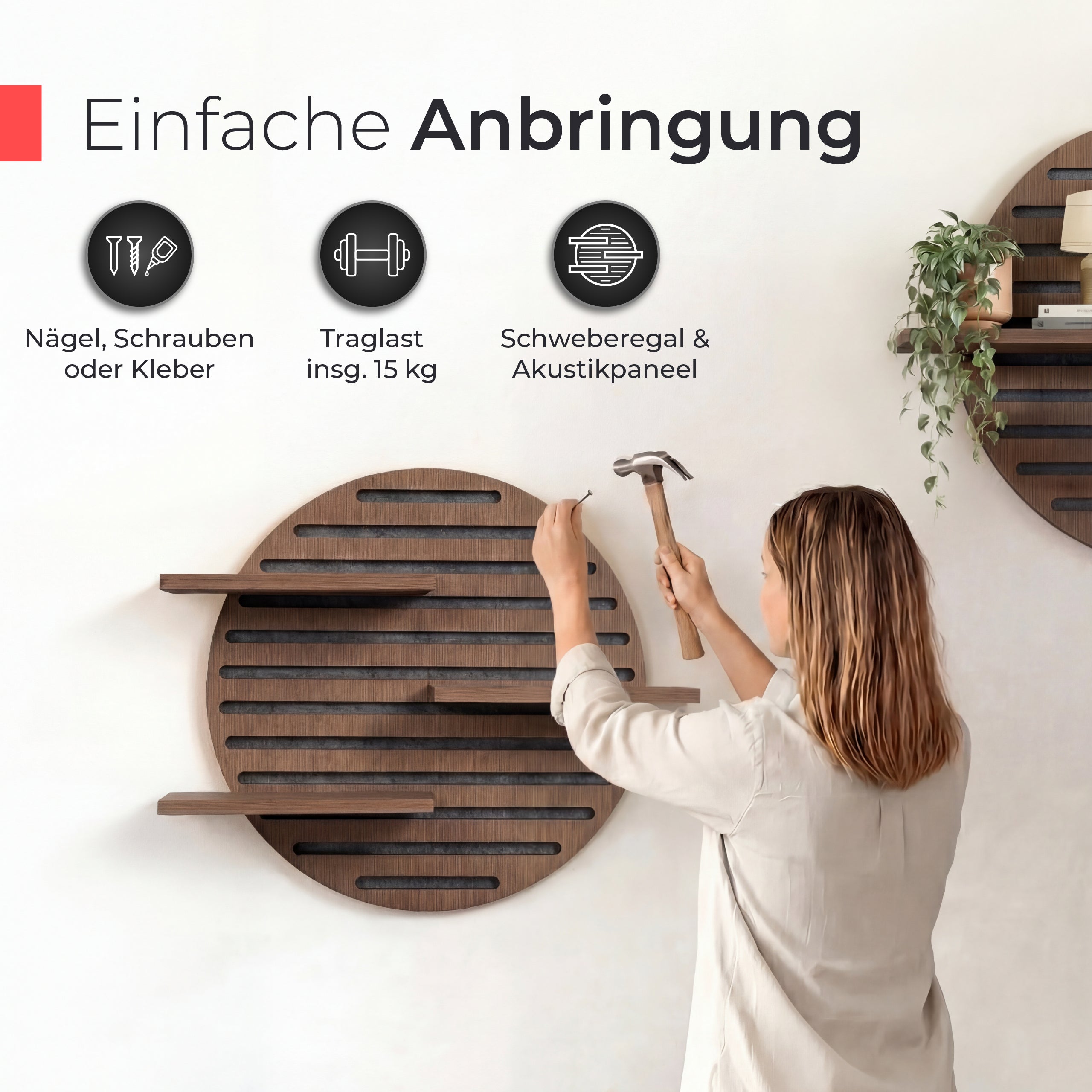 Akustikpaneel Wandregal  – Echtholz Walnuss & Akustikfilz Schwarz