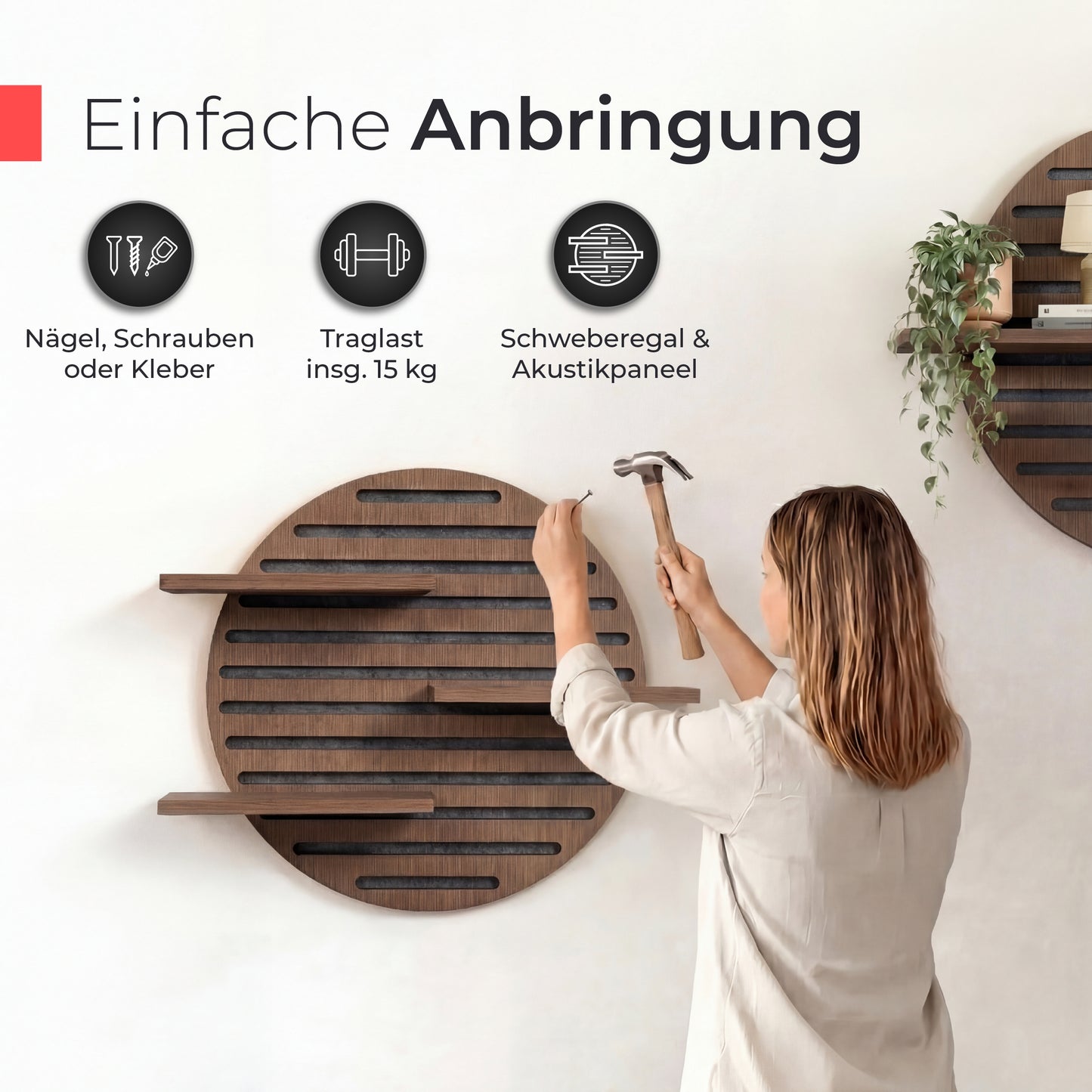 Akustikpaneel Wandregal  – Echtholz Walnuss & Akustikfilz Schwarz