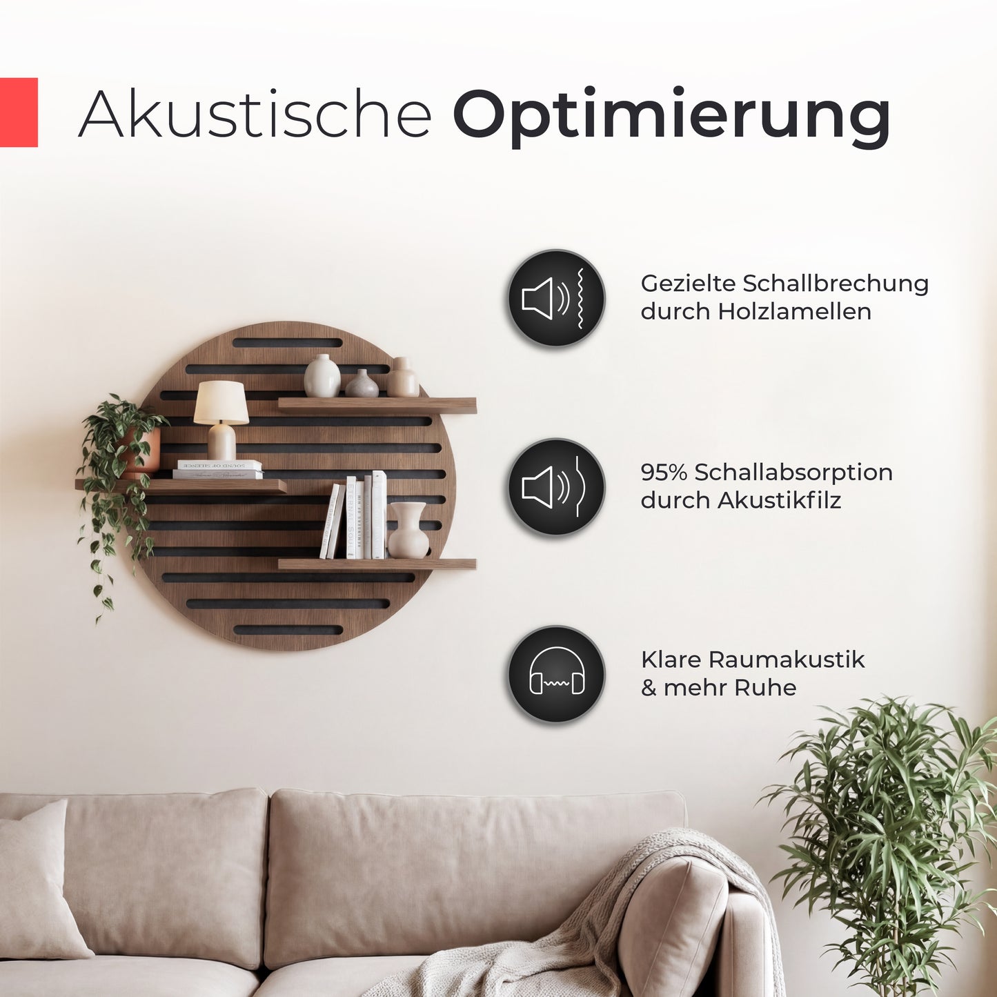 Akustikpaneel Wandregal  – Echtholz Walnuss & Akustikfilz Schwarz