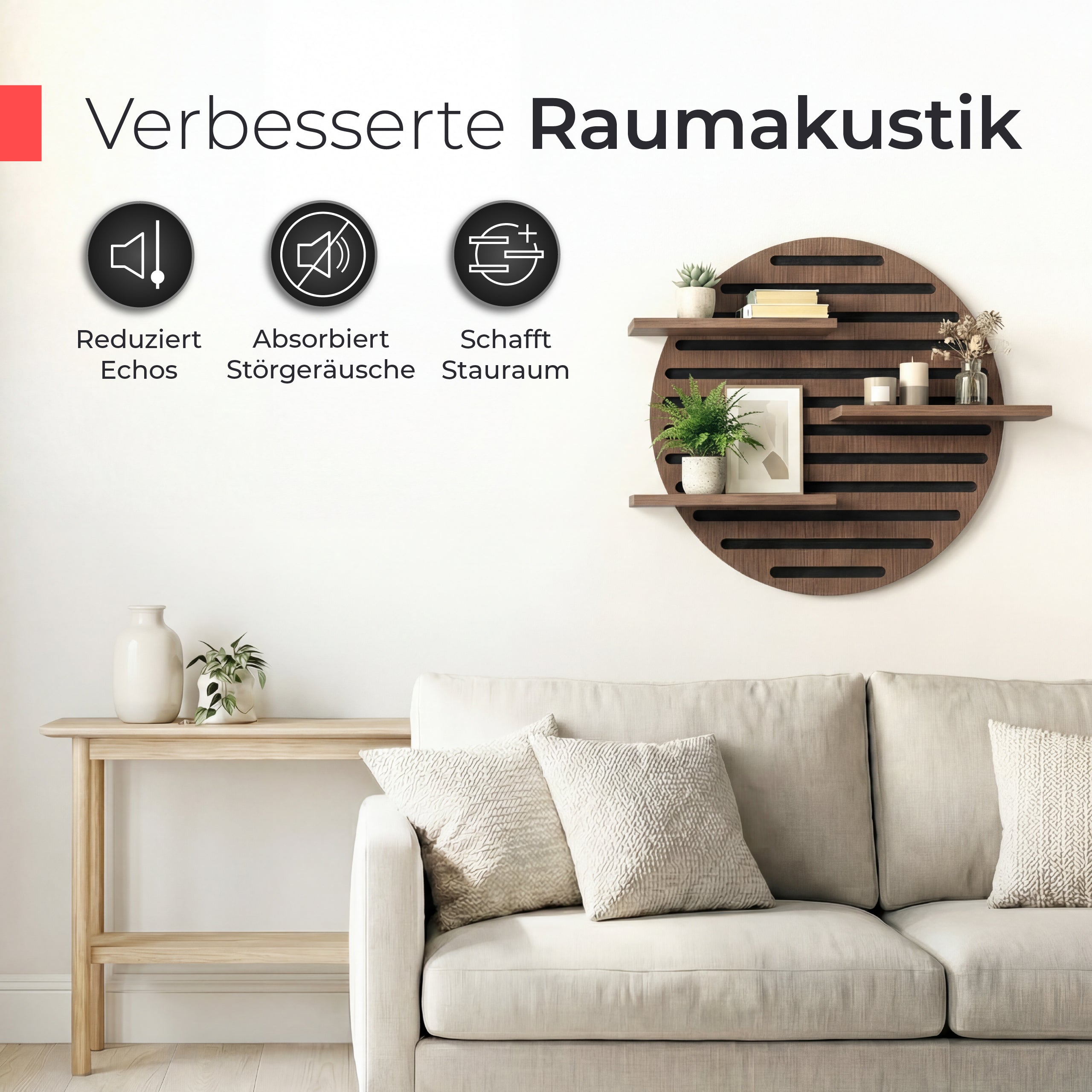 Akustikpaneel Wandregal  – Echtholz Walnuss & Akustikfilz Schwarz