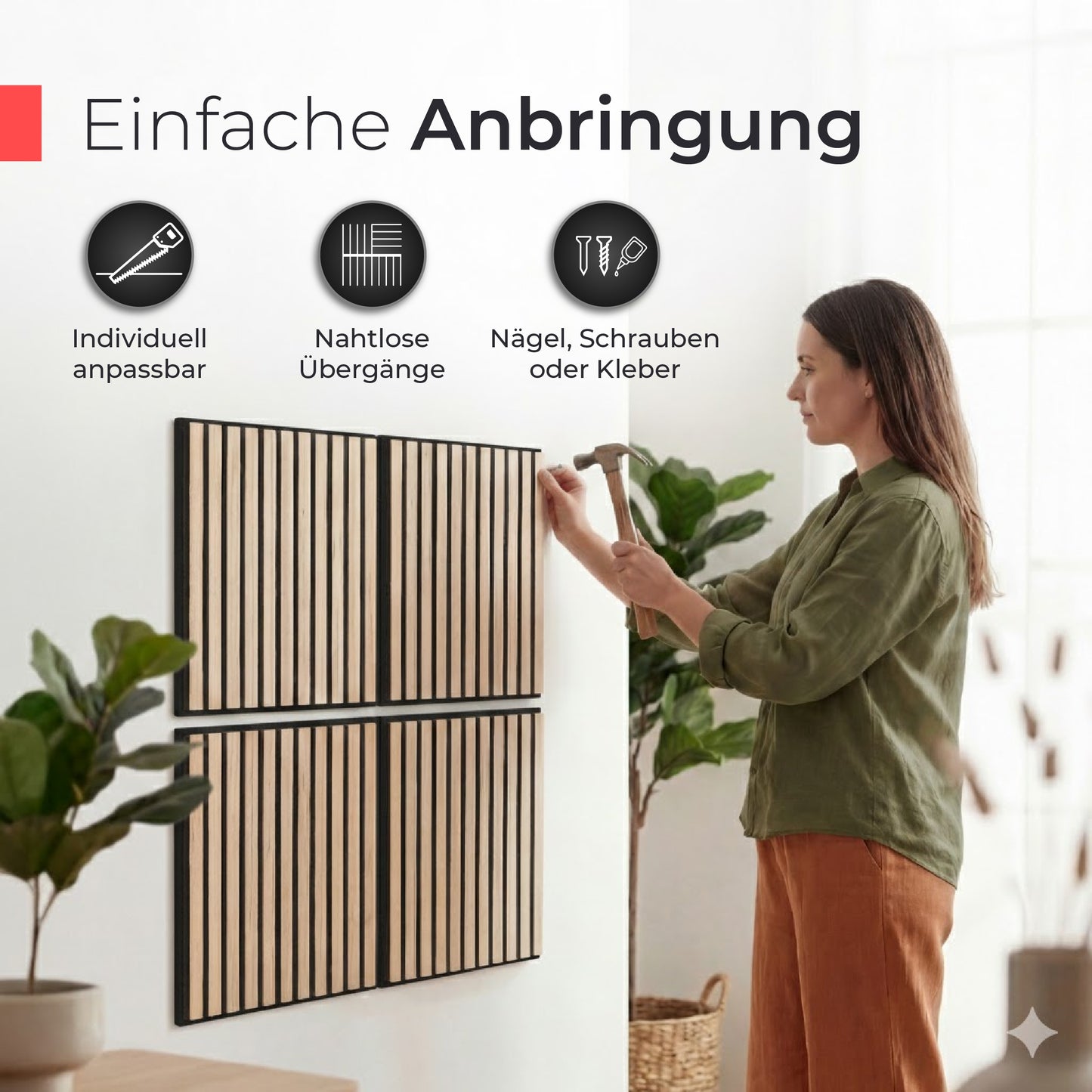 Akustikpaneele 60cm x 60cm – Echtholz Eiche & Akustikfilz Schwarz