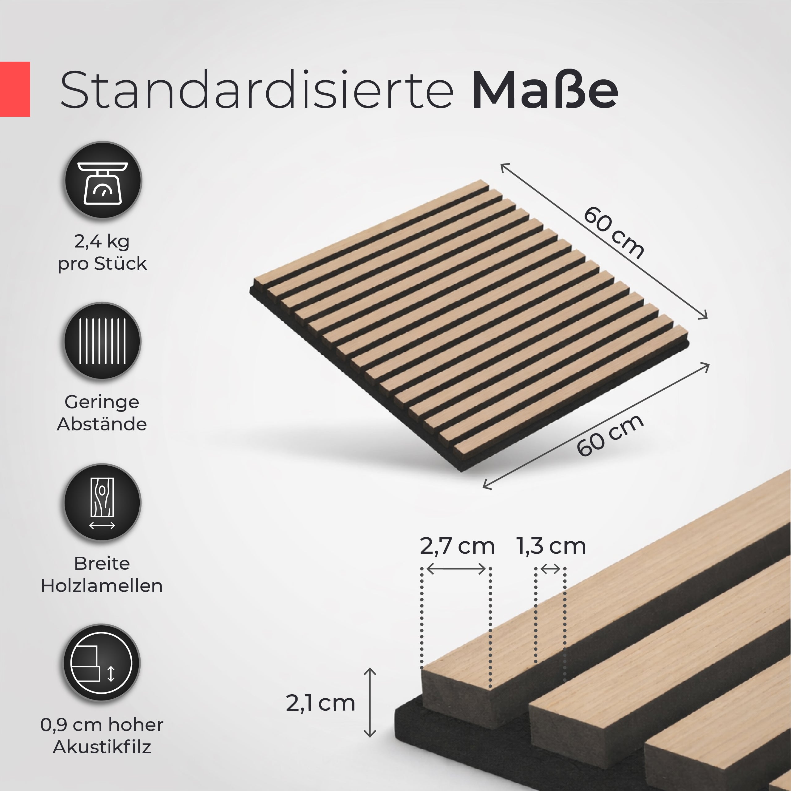 Akustikpaneele 60cm x 60cm – Echtholz Eiche & Akustikfilz Schwarz