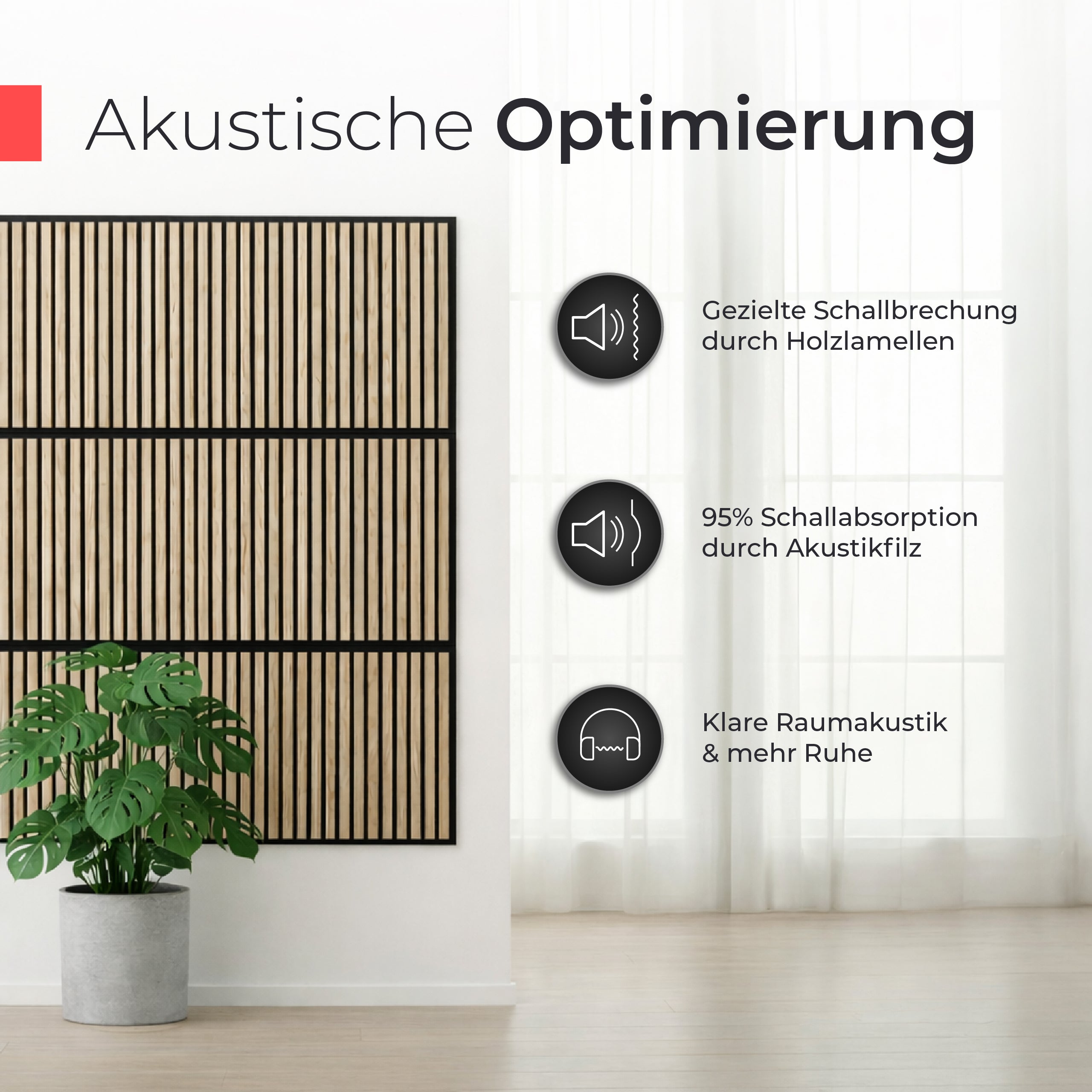 Akustikpaneele 60cm x 60cm – Echtholz Eiche & Akustikfilz Schwarz