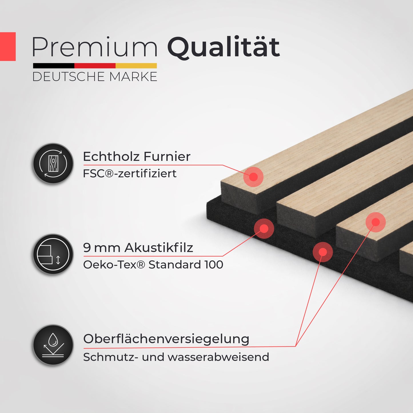 Akustikpaneele 60cm x 60cm – Echtholz Eiche & Akustikfilz Schwarz