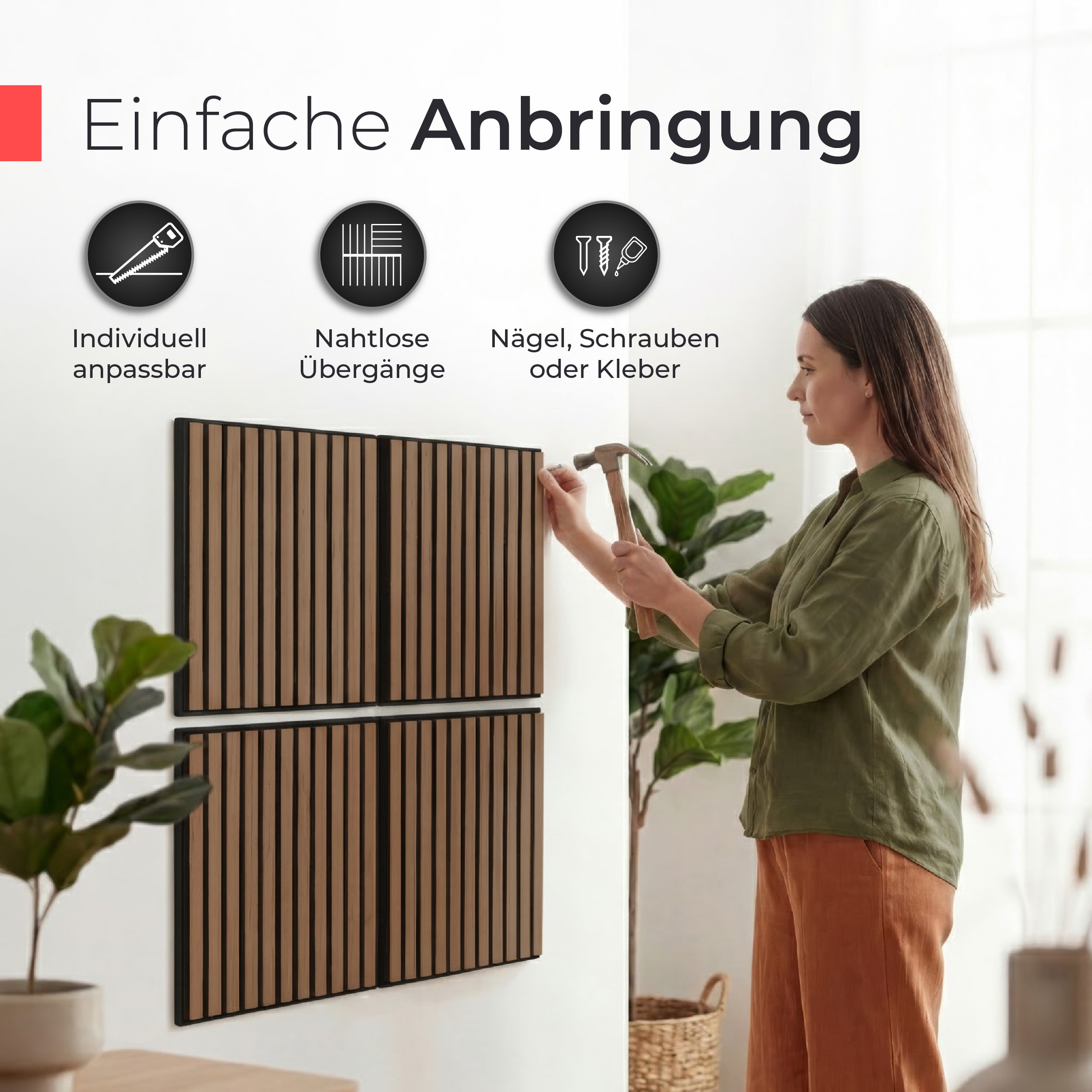 Akustikpaneele 60cm x 60cm – Echtholz Walnuss & Akustikfilz Schwarz