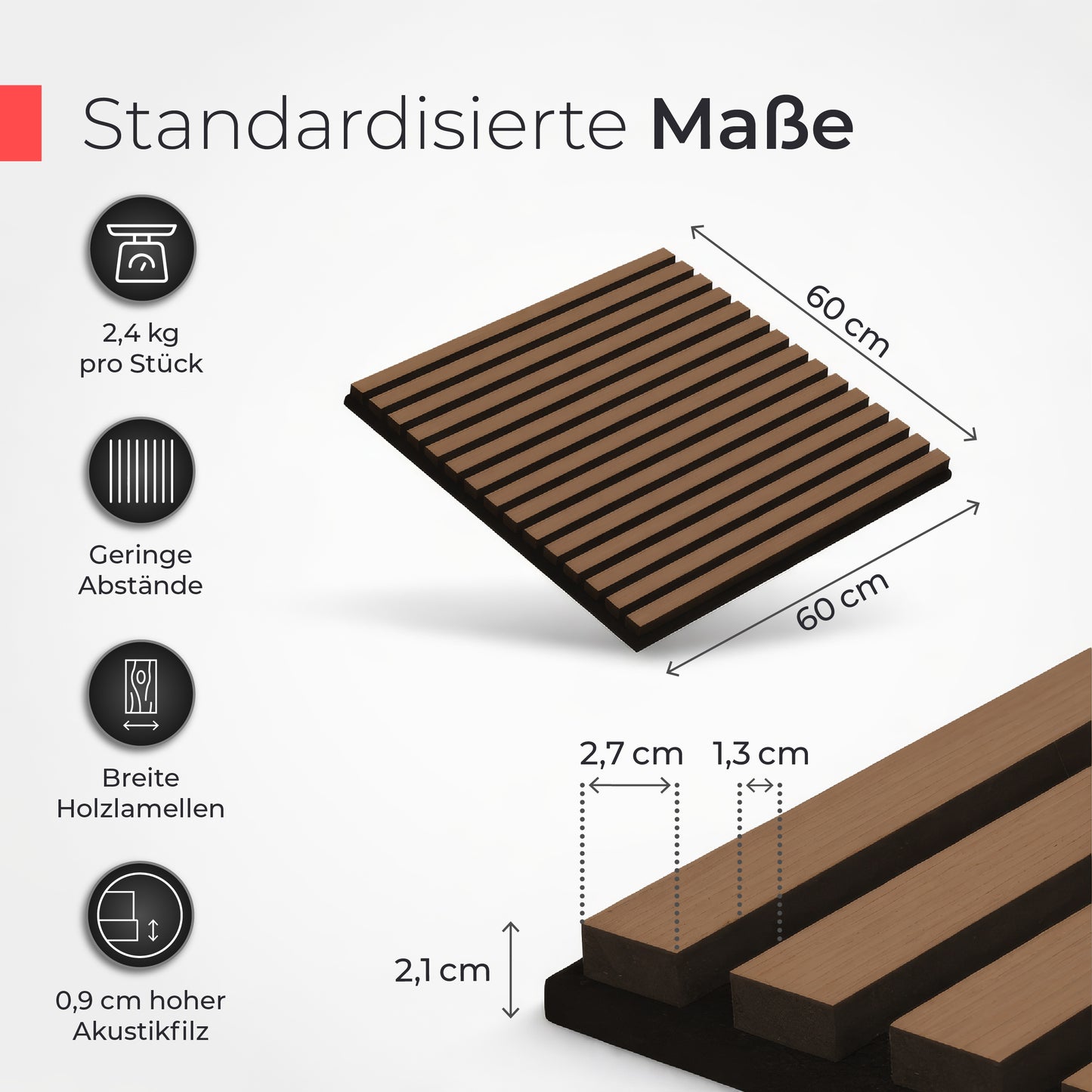 Akustikpaneele 60cm x 60cm – Echtholz Walnuss & Akustikfilz Schwarz
